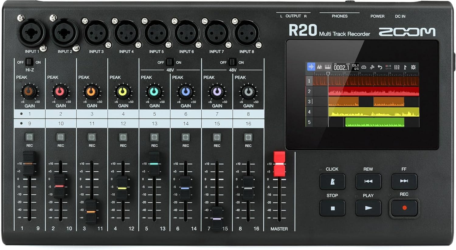 Zoom R20 Multi Track Tabletop Recorder, with Touchscreen, Onboard