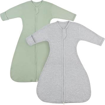 Transition Swaddle Baby Sleep Sack 6-12 Months Transitional Swaddle Sack Arm Up Swaddle with Mitten Cuffs, 2-Pack Baby Transition Sleep Sack with 2-Way Zipper, 0.8 Tog, 100% Cotton, Arm In/Out Large
