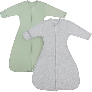 Transition Swaddle Baby Sleep Sack 3-6 Months, Transitional Swaddle Sack Arms Up Swaddle with Mitten Cuffs, 2-Pack Baby Transition Sleep Sack with 2-Way Zipper 0.8 Tog 100% Cotton Arms in/out (Medium)