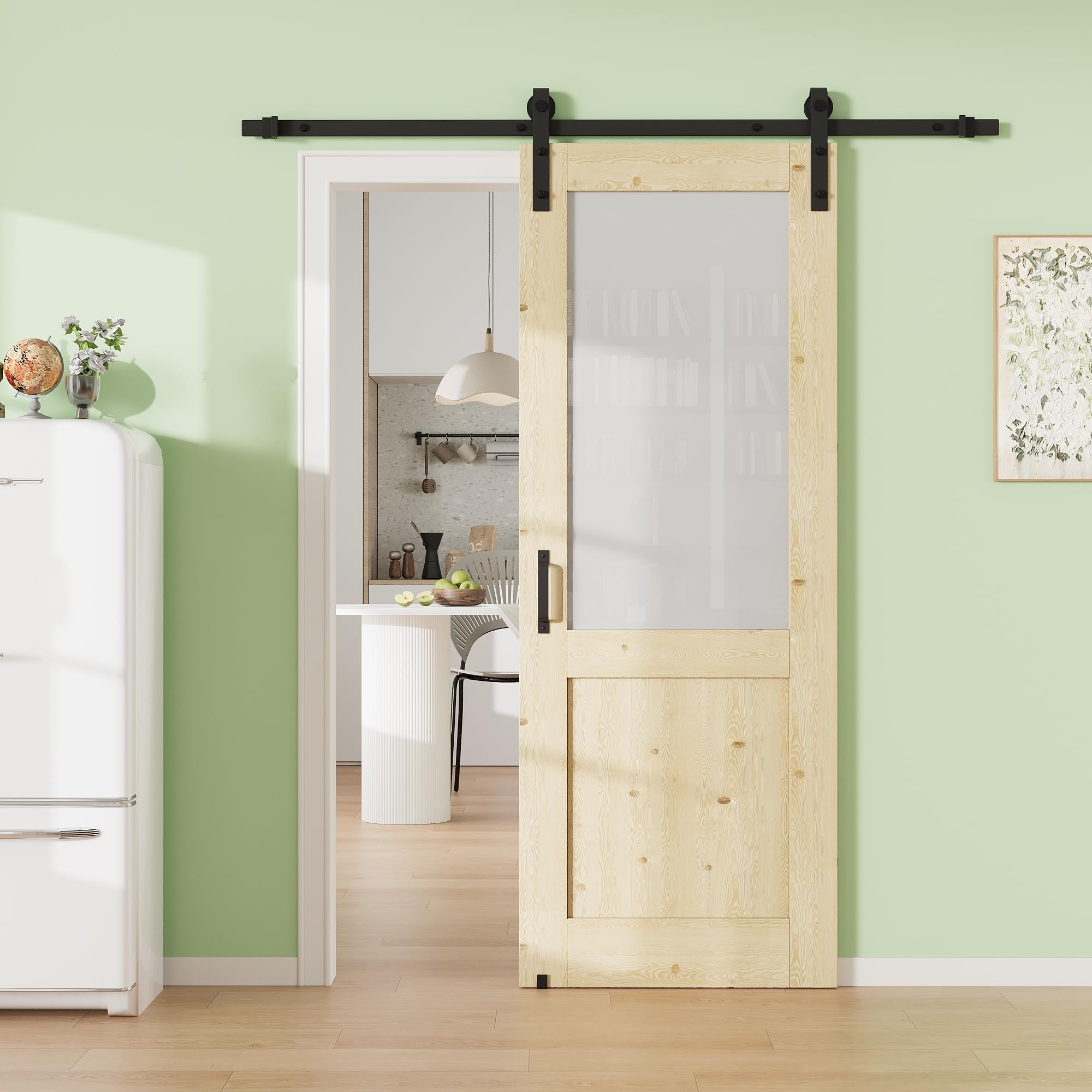 28in x 80in 10-Lite Tempered Frosted Glass Barn Door with 72" Track Kit