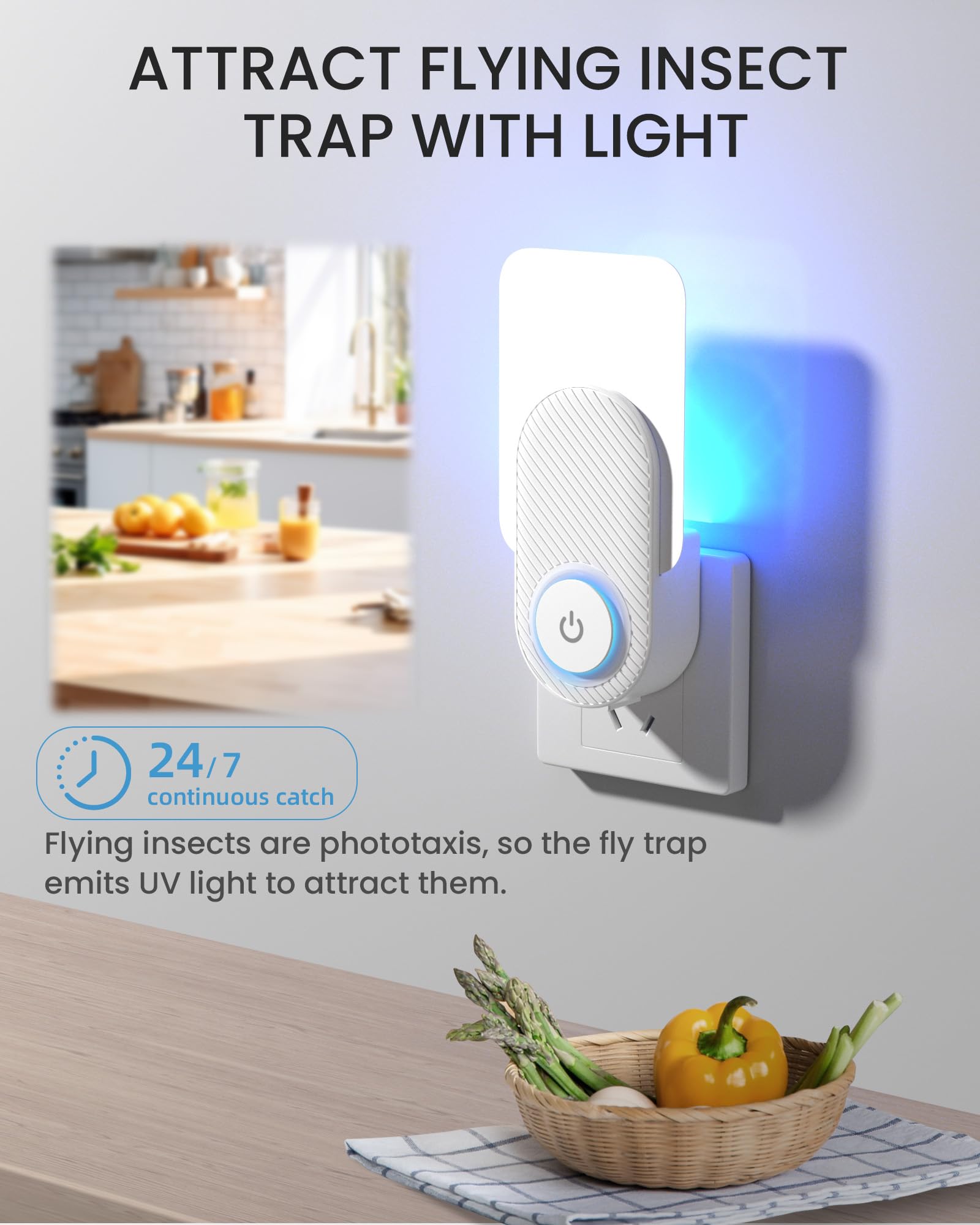 2026 Upgraded 2 Pack Plug-in Flying Insect Traps for Indoor & 10 Refill Cartridges - Fruit Fly Traps Bug Zapper with Purple UV Light Tech for Stubenfliegen, Fruchtfliegen, Mücken zur Mückenfalle (FT91