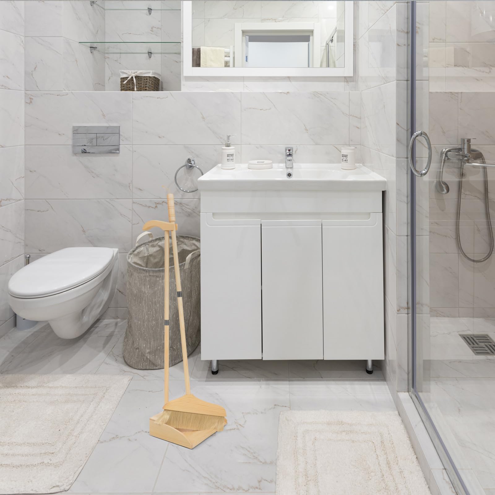 Mikinona Escoba para Limpieza Cómoda y Recogedor Mango Largo y Cerdas Suaves de Madera Diseño Ergonómico en Interiores y Tareas del Hogar