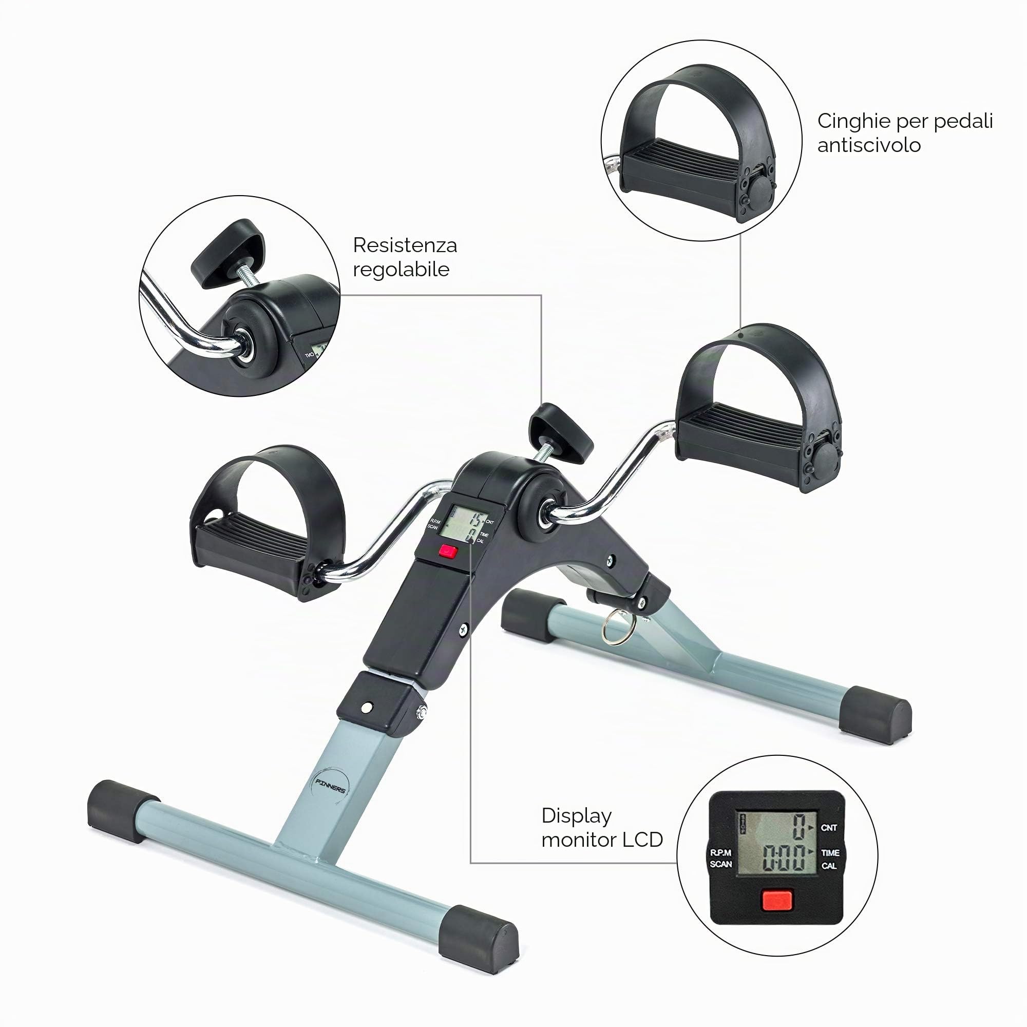 Cyclette da Casa per Allenamento di Gambe e Braccia, Pedaliera Cyclette Fitness, Pedaliera Regolabile Digitale, Pedale con LCD Display
