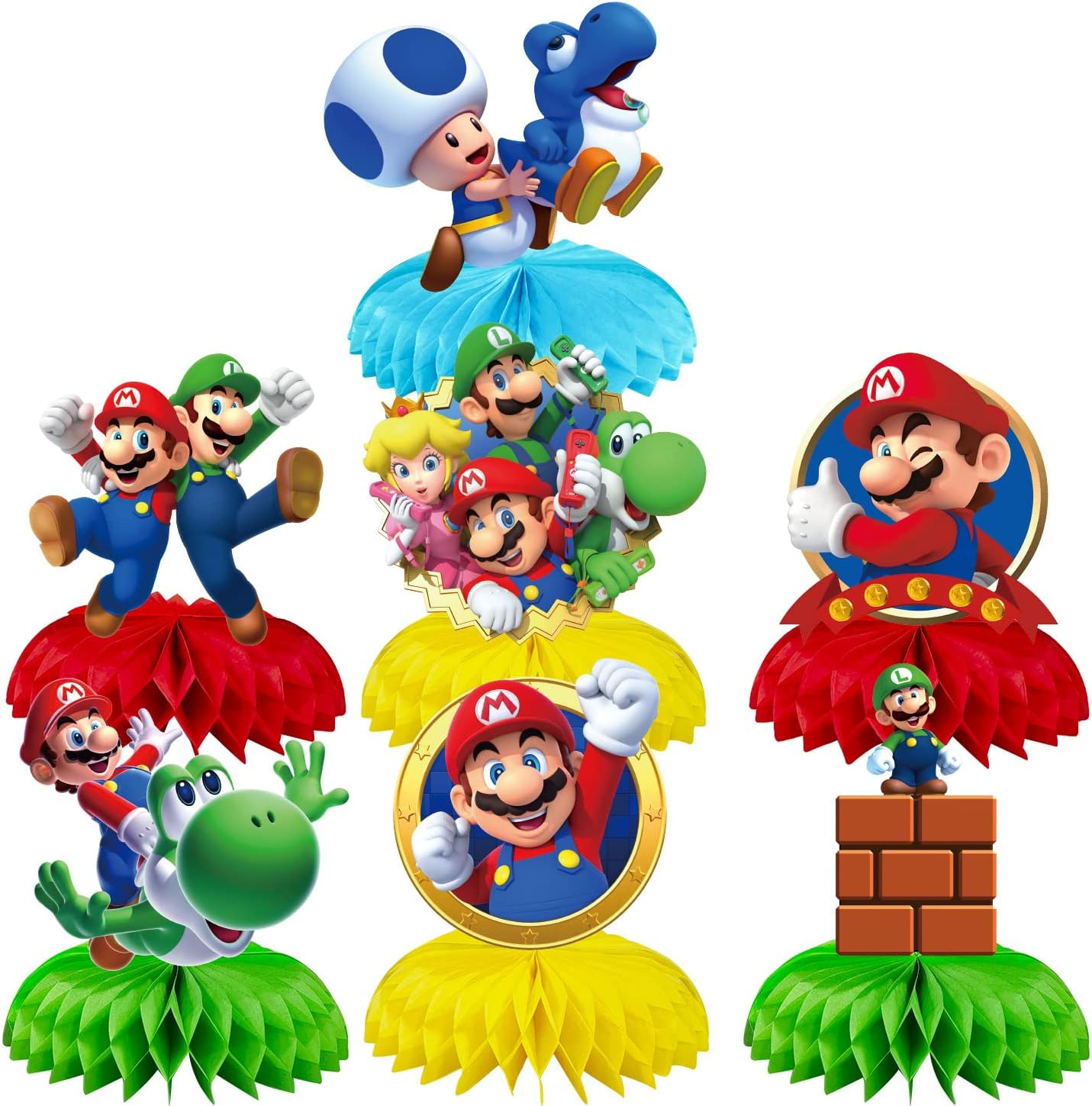 Honeycomb Centerpiece Super Brother Themed Party Supplies Birthday Party Decoration (7 Pcs)