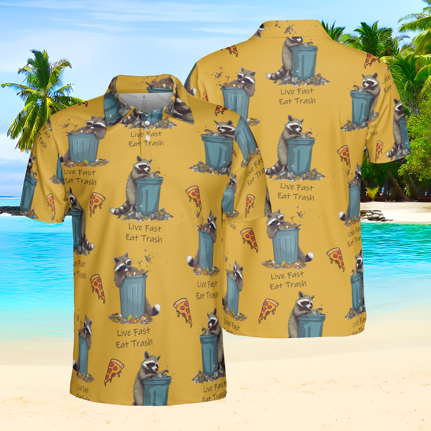 Racoon Polo Shirts for Men - Short Sleeve Golf Shirts Funny Mens Polo T-Shirt Casual Style Series 65 Size S