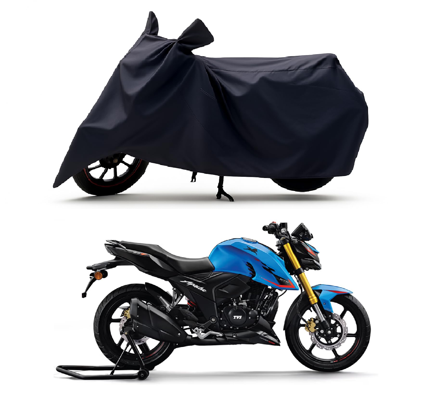 RS ENGLAND - All Season Protection Bike Cover for 2025 TVS Apache RTR 160 4V TFT BS6 Bike Cover with Water-Resistant and Dust Proof Premium 190T Fabric_Entire Black-image-14