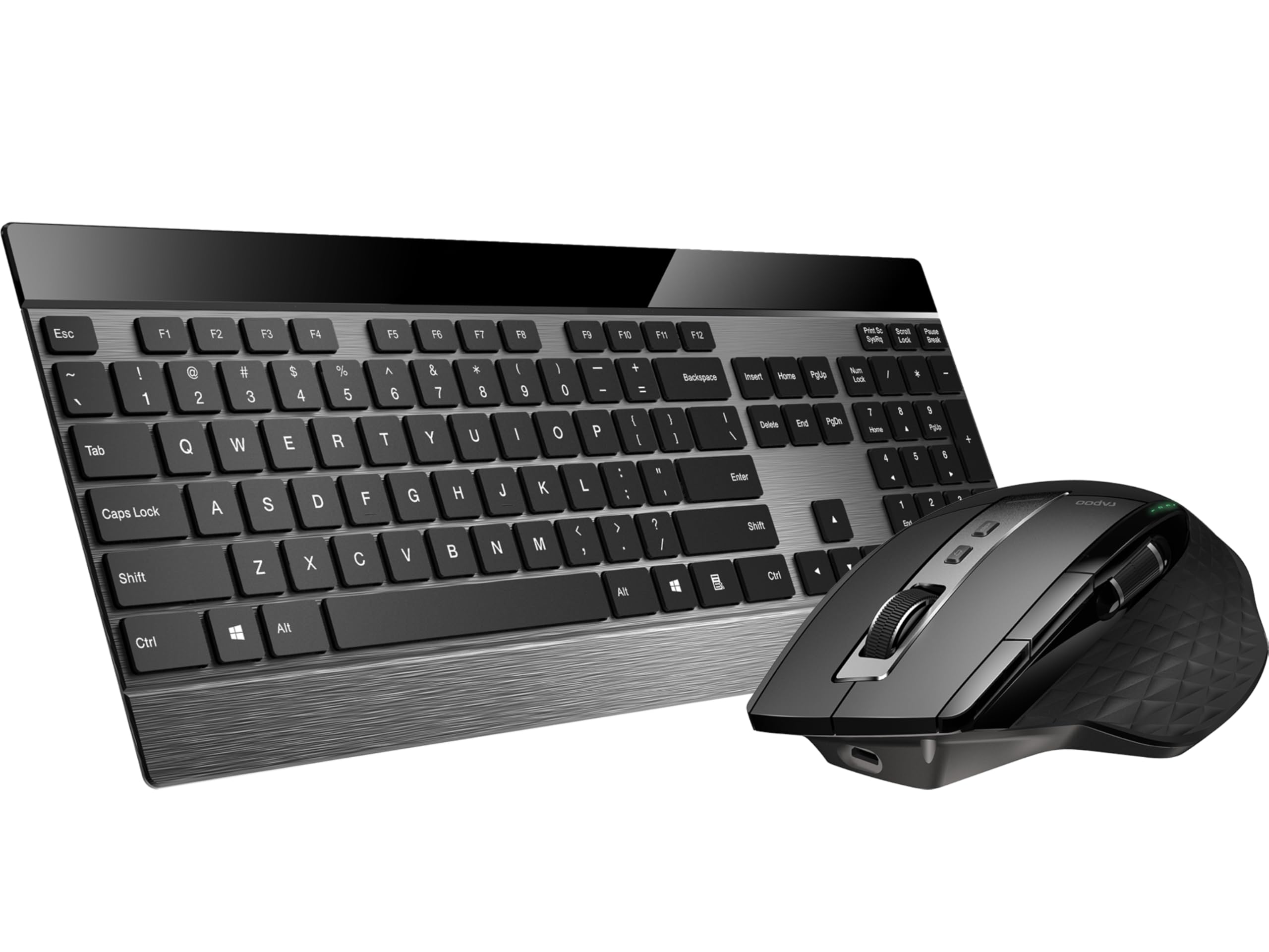Rapoo 9900M kabelloses Tastatur-Maus Set Wireless Deskset 3200 DPI Sensor wiederaufladbarer Akku flaches Aluminium Design DE-Layout QWERTZ PC & Mac - schwarz
