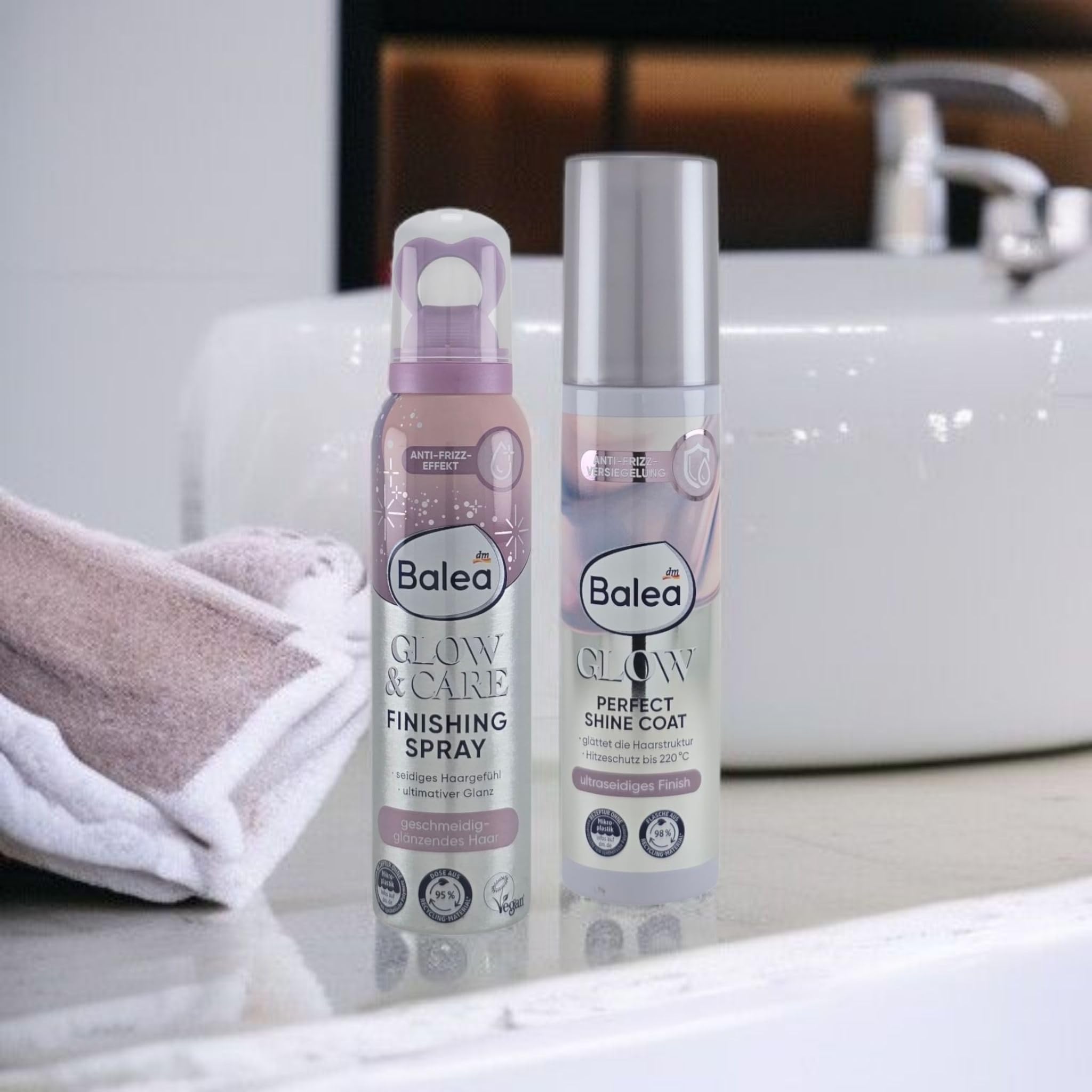 Glow - Set per la cura dei capelli (2 pezzi) | Perfect Shine Coat spray di protezione dal calore (150 ml) & Glow & Care Finish Spray (150 ml) | per la massima lucentezza, anti-crespo e setosi capelli