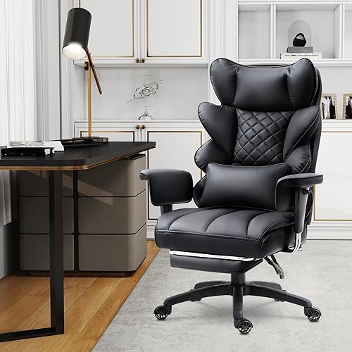 Dowinx Silla de oficina grande y alta con cojín de resortes de bolsillo, sillas de juegos de computadora de respaldo alto con reposabrazos