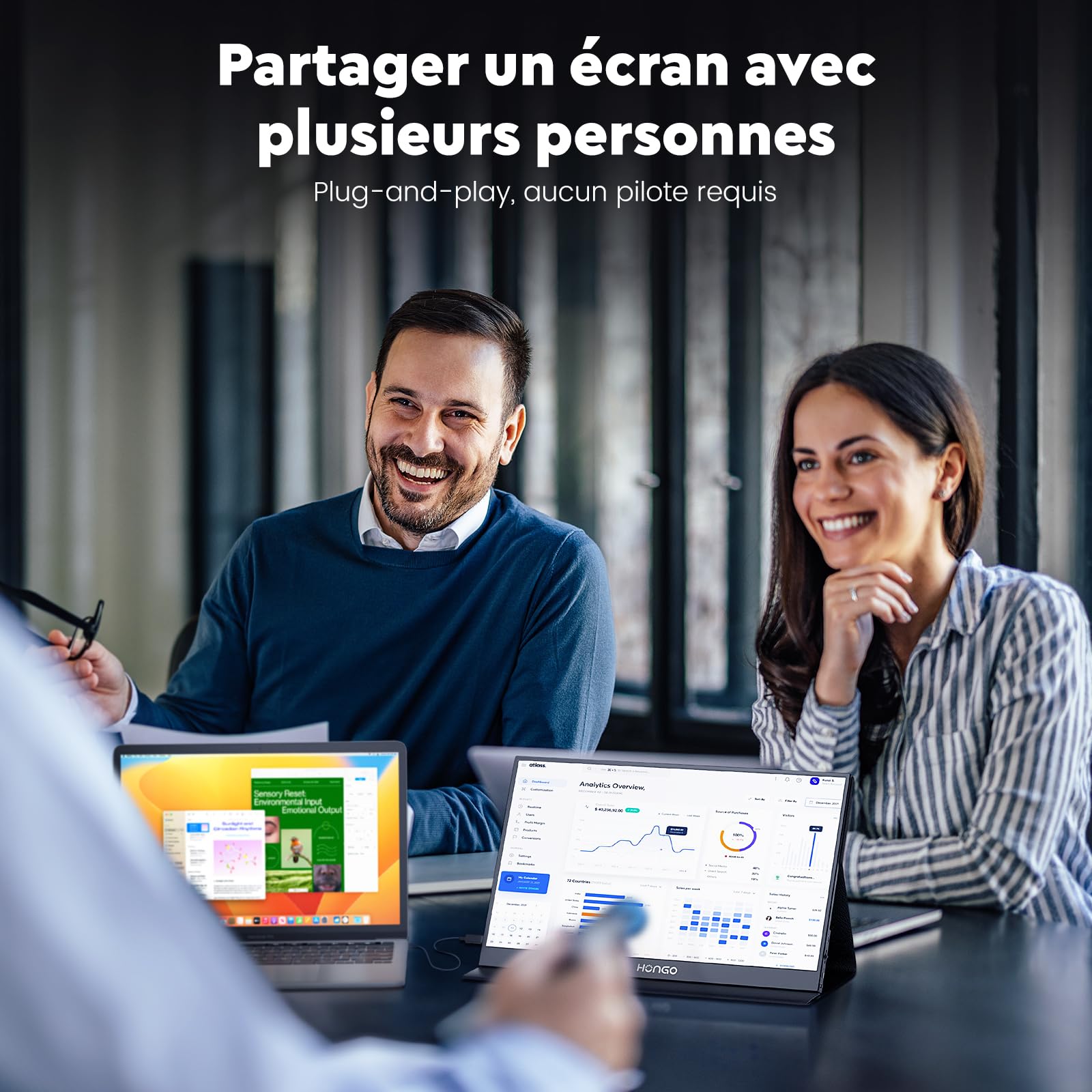 HONGO Moniteur Portable, Laptop Écran Portable 15,6" 1080P IPS Écran PC Portable Haut-parleurs Intégrés, Moniteur pour Ordinateur Portable, PC, Mac, X-Bo, Switch, Deuxième Ecran Portatif USB C