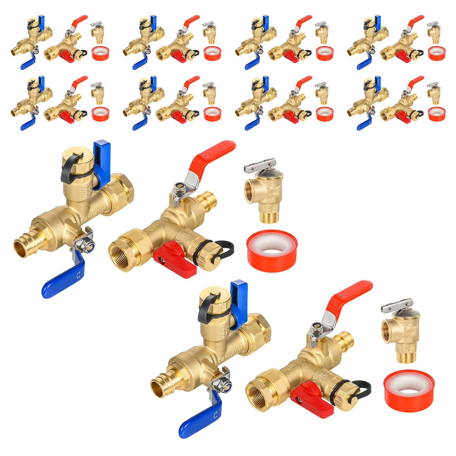 Kit de válvulas para calentador de agua sin tanque GUOFIS IPS de 3/4 de pulgada con válvula de alivio de presión (3/4" FIP x 3/4" PEX-A Expansion F1960), juego de 10 válvulas para calentador de agua