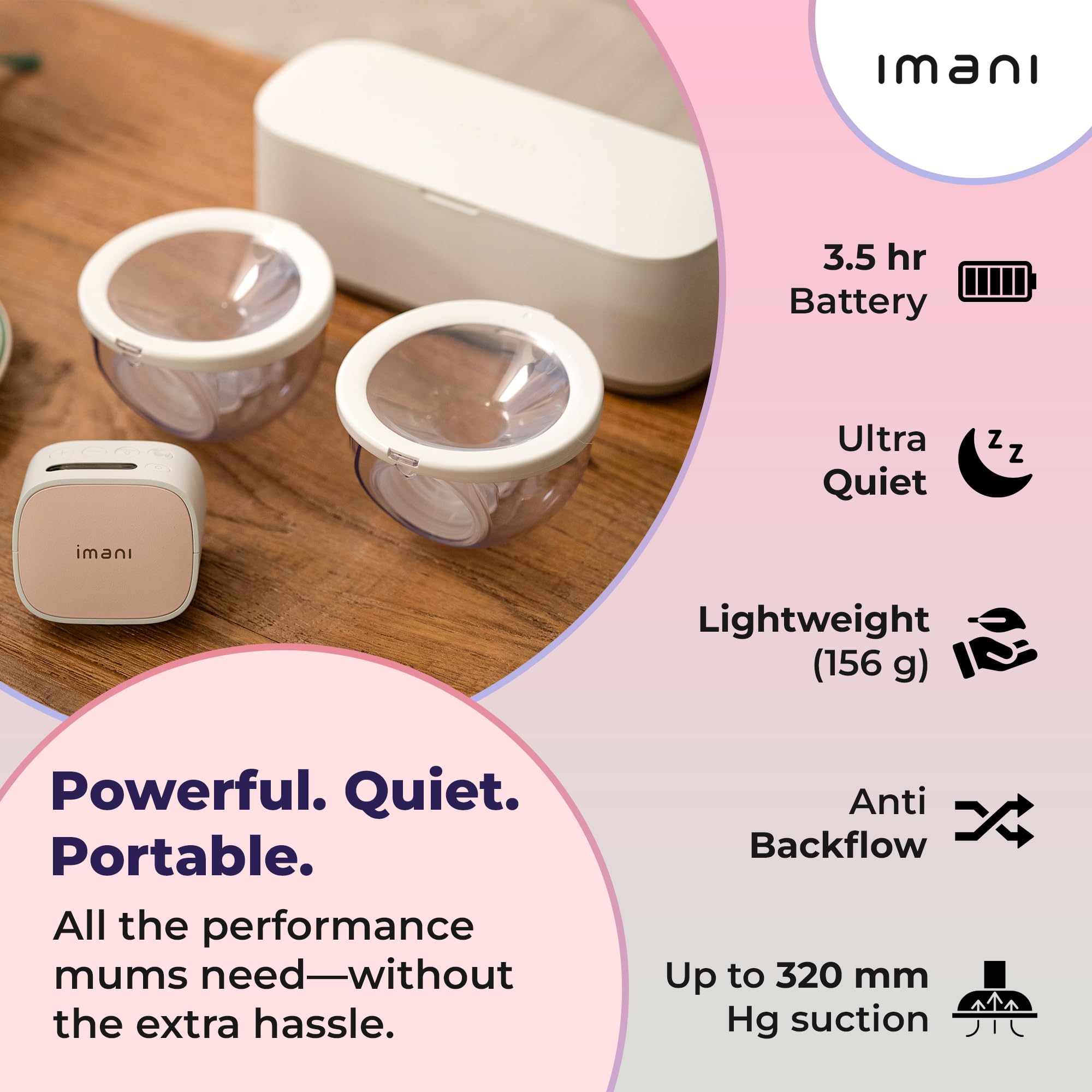 imani i2 Plus Pro Tiralatte doppio indossabile con doppia stazione di ricarica, mani libere, tazza in 2 parti, imbuto sagomato, capacità 200 ml, ricaricabile USB-C, batteria da 3,5 ore, senza BPA
