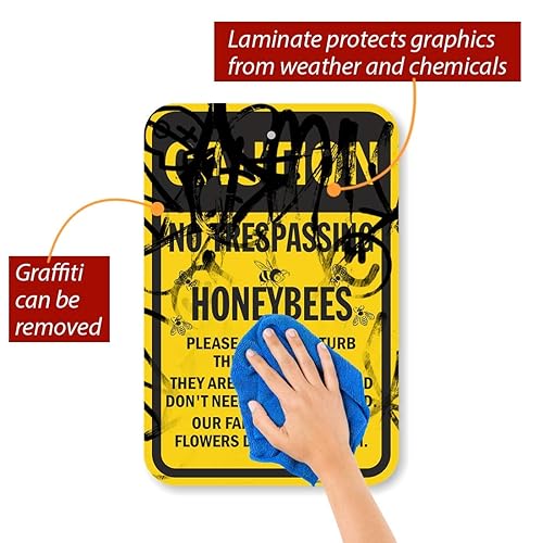 Miniatura 6 de SmartSign letrero de aluminio, leyenda "No Trespassing Honeybees" con gráfico, 18 pulgadas de alto x 12 pulgadas de ancho, negro o amarillo