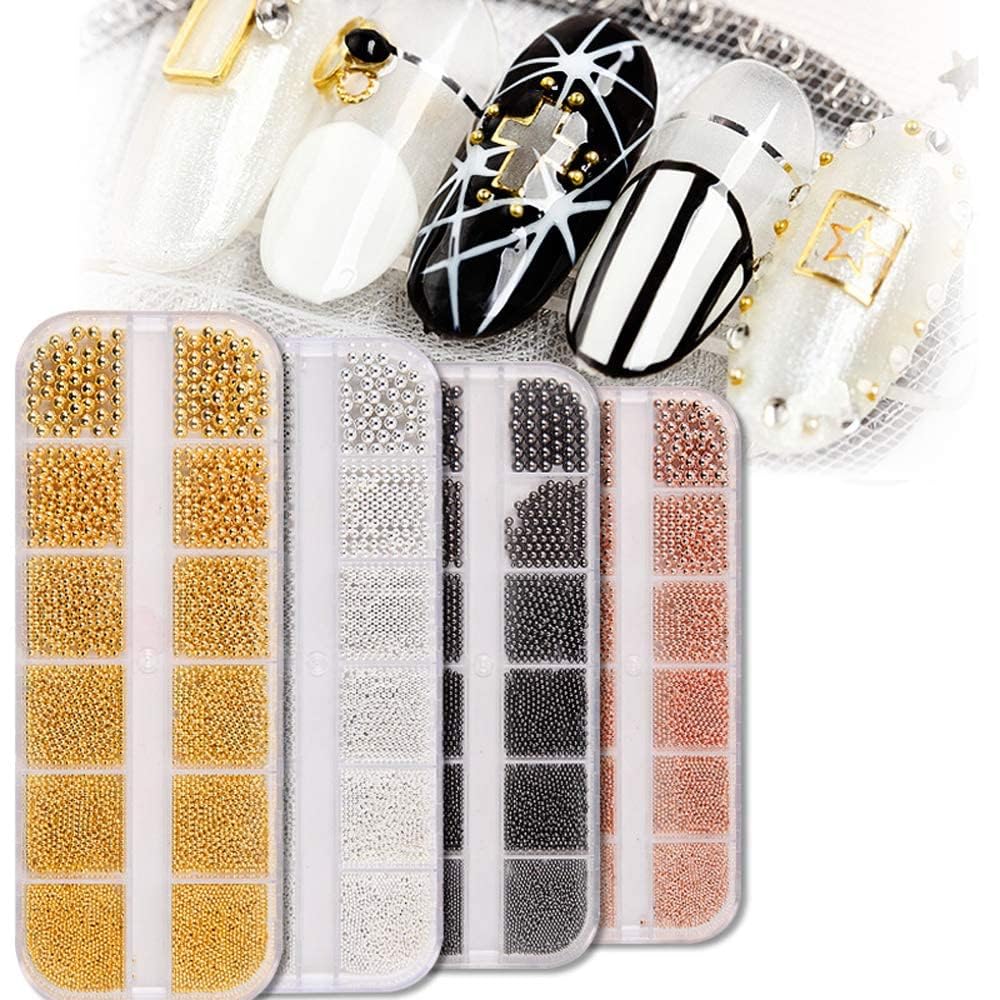 NAILWIND Metal Art Beads, 3D Design Decoration Mini Stainless Steel Balls, Accessories, Rhinestones Mixed for Nail Art (Gold)-image-43