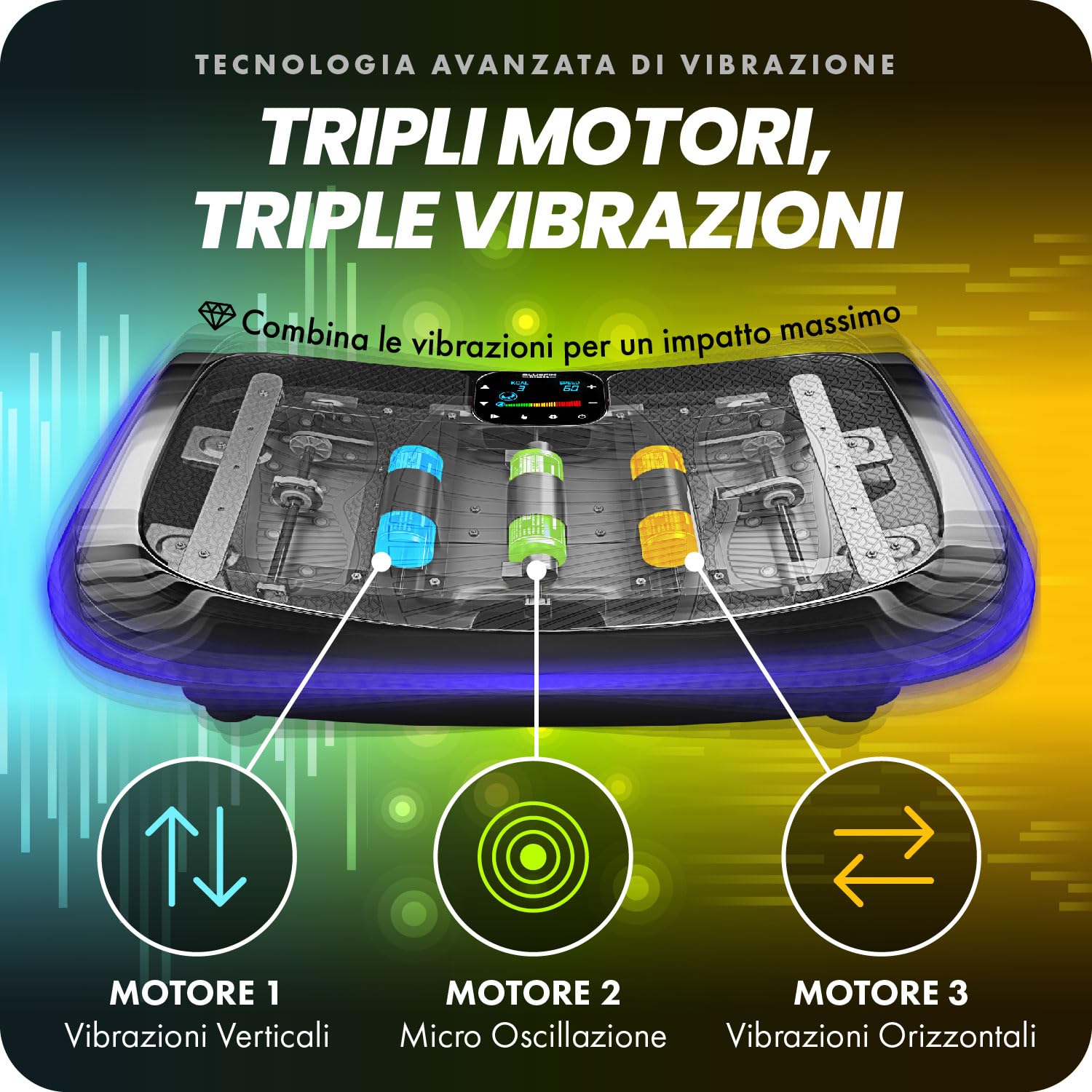 Bluefin Fitness Pedana Vibrante e Oscillante con Motore 4D | Potente e Facile da Usare | Con Massaggio Magnetico | Confortevole Superficie Curva | 3 Motori Silenziosi