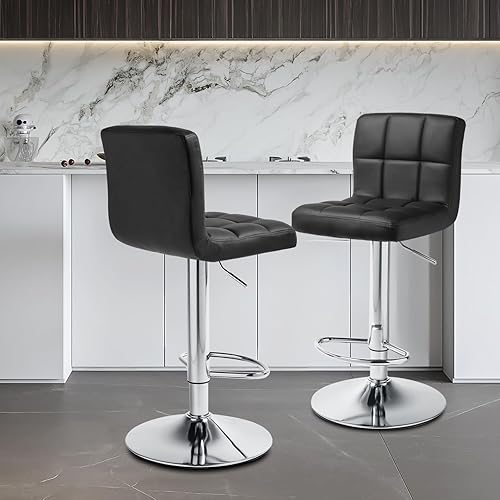 Miniatura 2 de Magshion Silla de bar giratoria de altura ajustable cuadrada negra