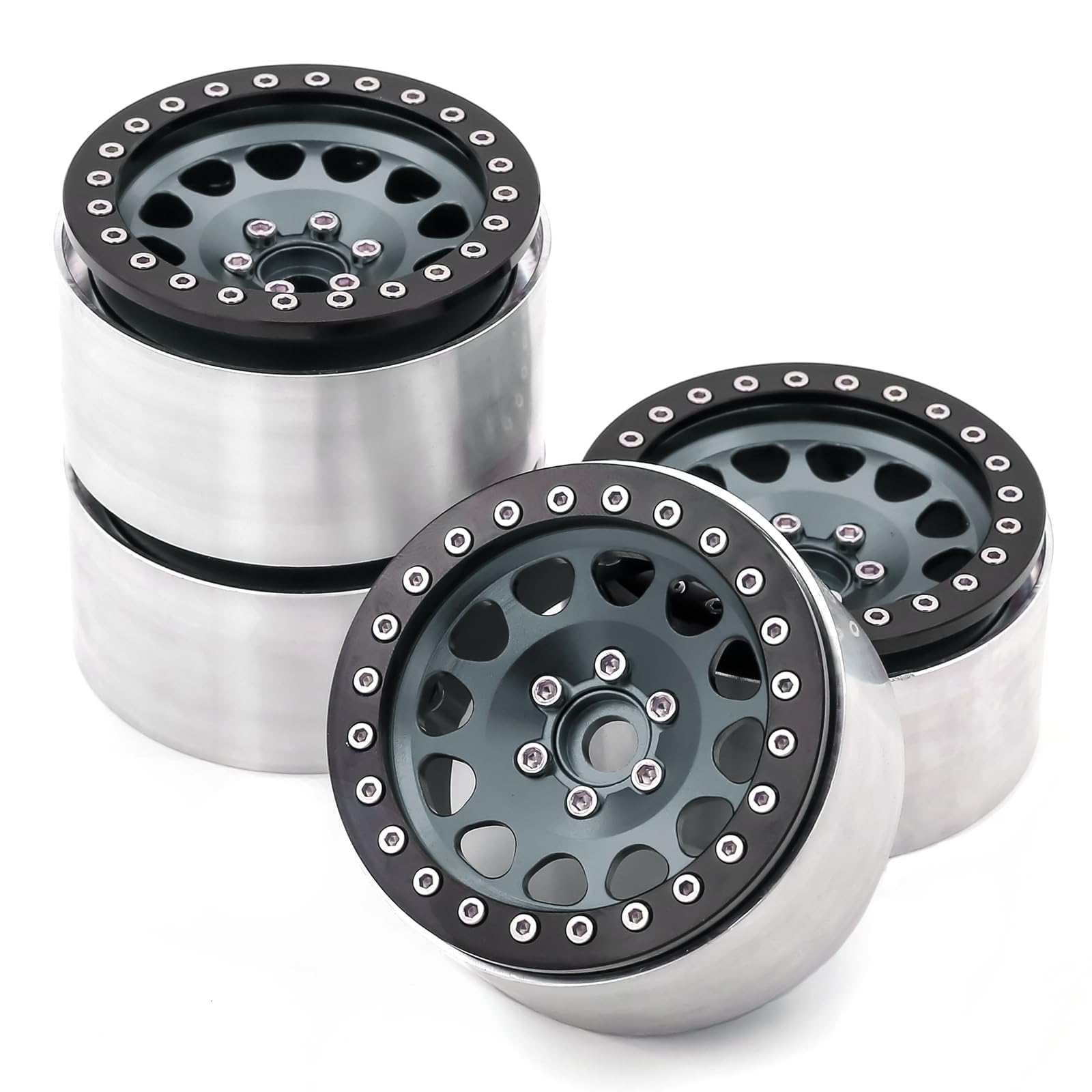 Hanzete Lot de 4 jantes en alliage d'aluminium Beadlock en titane pour voiture télécommandée Trax4 Trax6 Axial Scx10 Rr10 Wraith Yeti 1/8 1/10