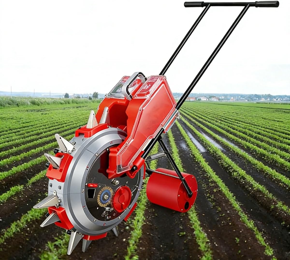 Seed Sower & Fertilizer Applicator, Hand Push Garden Seeder Roller Seeding,Simultaneous Sowing and Fertilization, Adjustable Seed Depth Corn Planter for Gardener(6 Holes)
