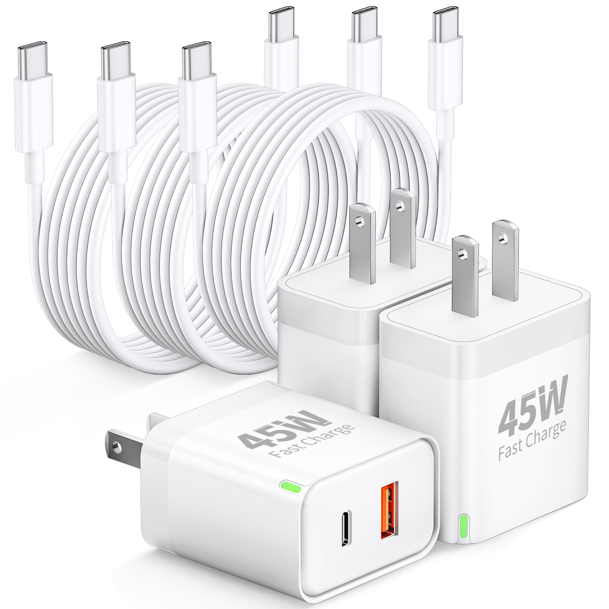 Pixel 10 9 8 7 6 Pro Charger Fast Charging 3-Pack 45W Dual Port USB C Fast Wall