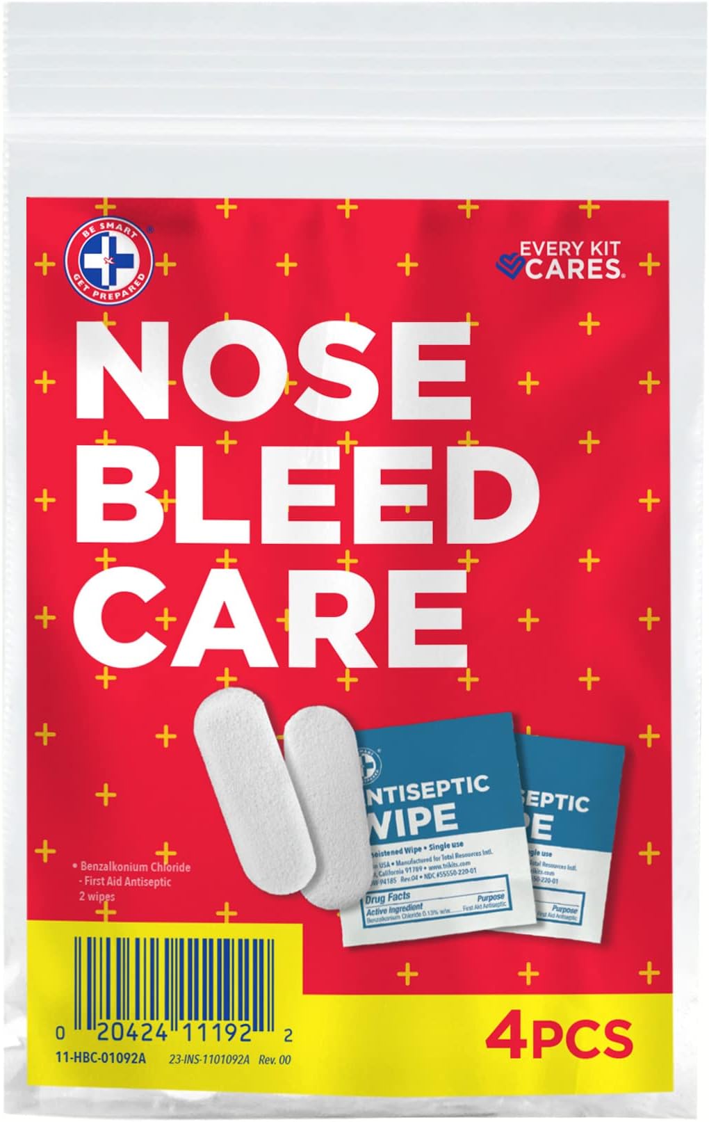 Be Smart Get Prepared Quick Seal Nosebleed Kit, Red, 4 Piece Set