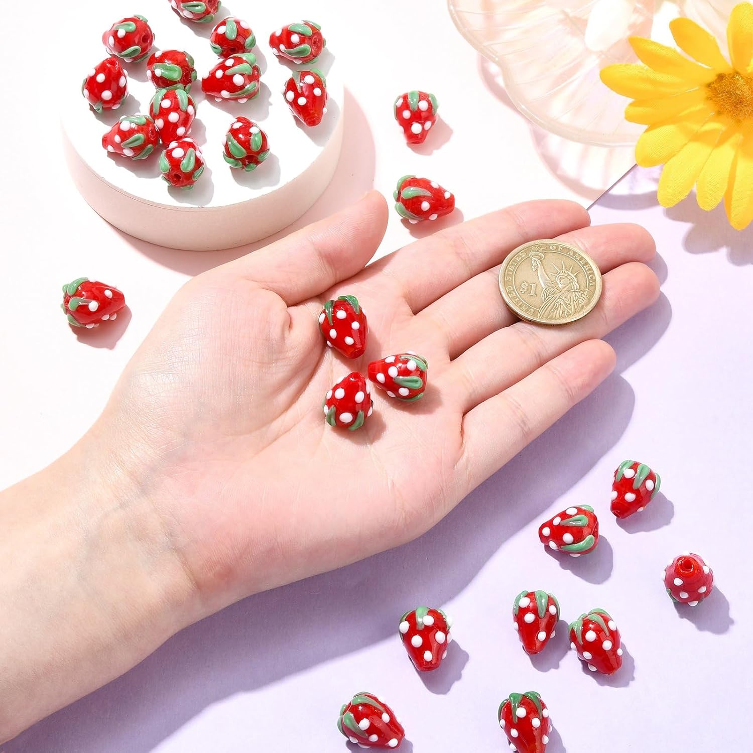 Stiesy 30 Pcs Glass Strawberry Beads for Jewelry Making Cute 3D Red Fruit Lampwork Loose Spacer Beads for DIY Craft Earring Bracelet Necklace Supplies - Image 3