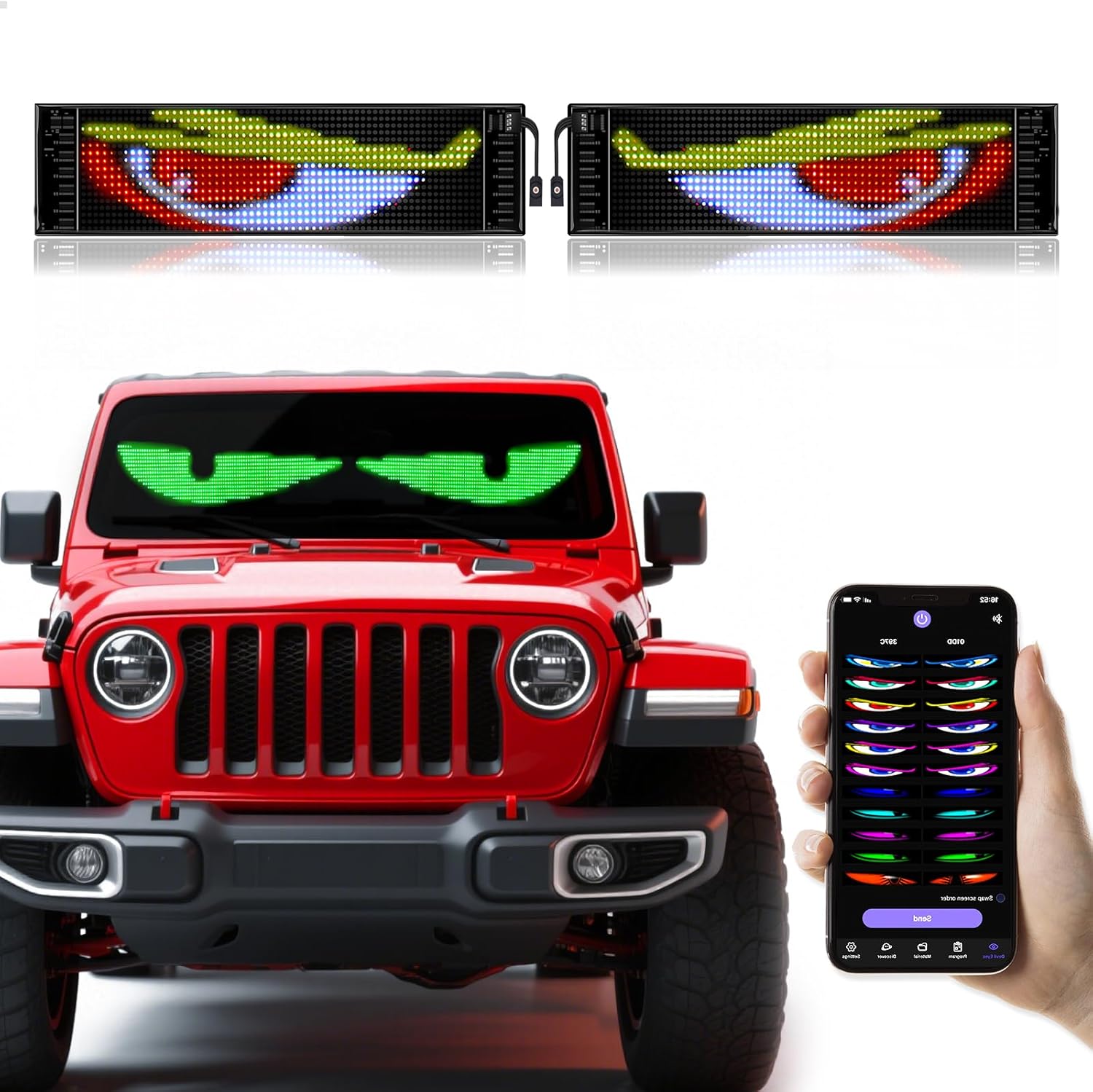 2Pcs Devil Eyes Light for Cars,Flexible Scrolling Programmable LED Signs,LED Eyes for Truck Windshield,Custom Editor Colours,Animations,Text 15"x 4"/2Pcs