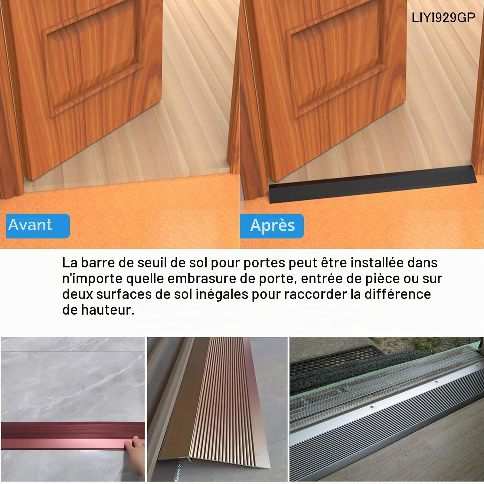 LIYI929GP Rampe De Seuil en Aluminium Convient pour Pente De Seuil De 10-40mm, 10cm De Large Autocollante Seuil De Porte Barre Baguette Recouvrement, Finition pour Moquette Et Sol, Bois sur Carrelage