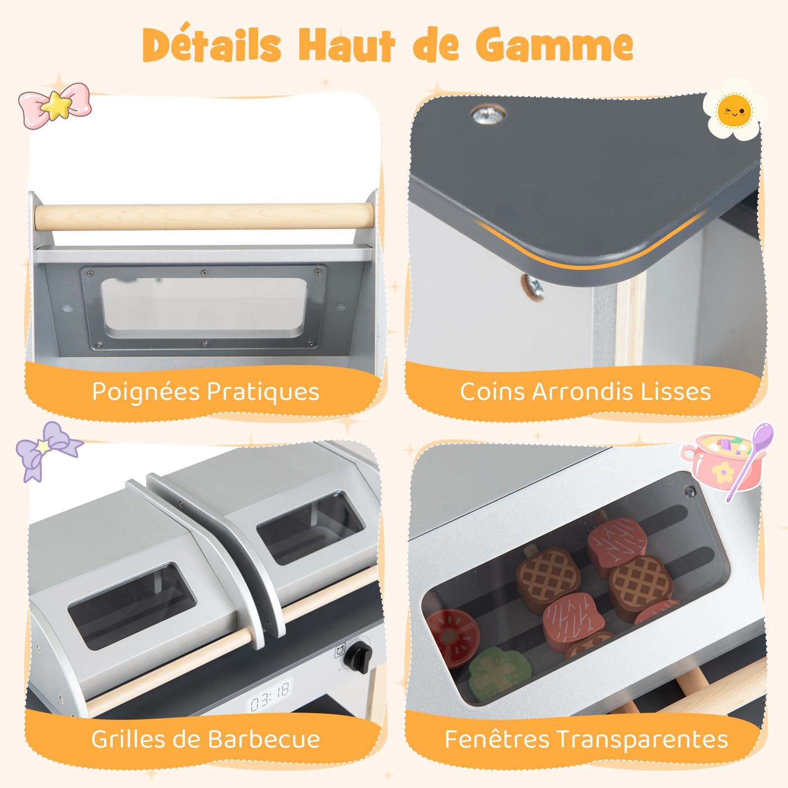 COSTWAY Barbecue Enfant en Bois avec 19 Accessoires