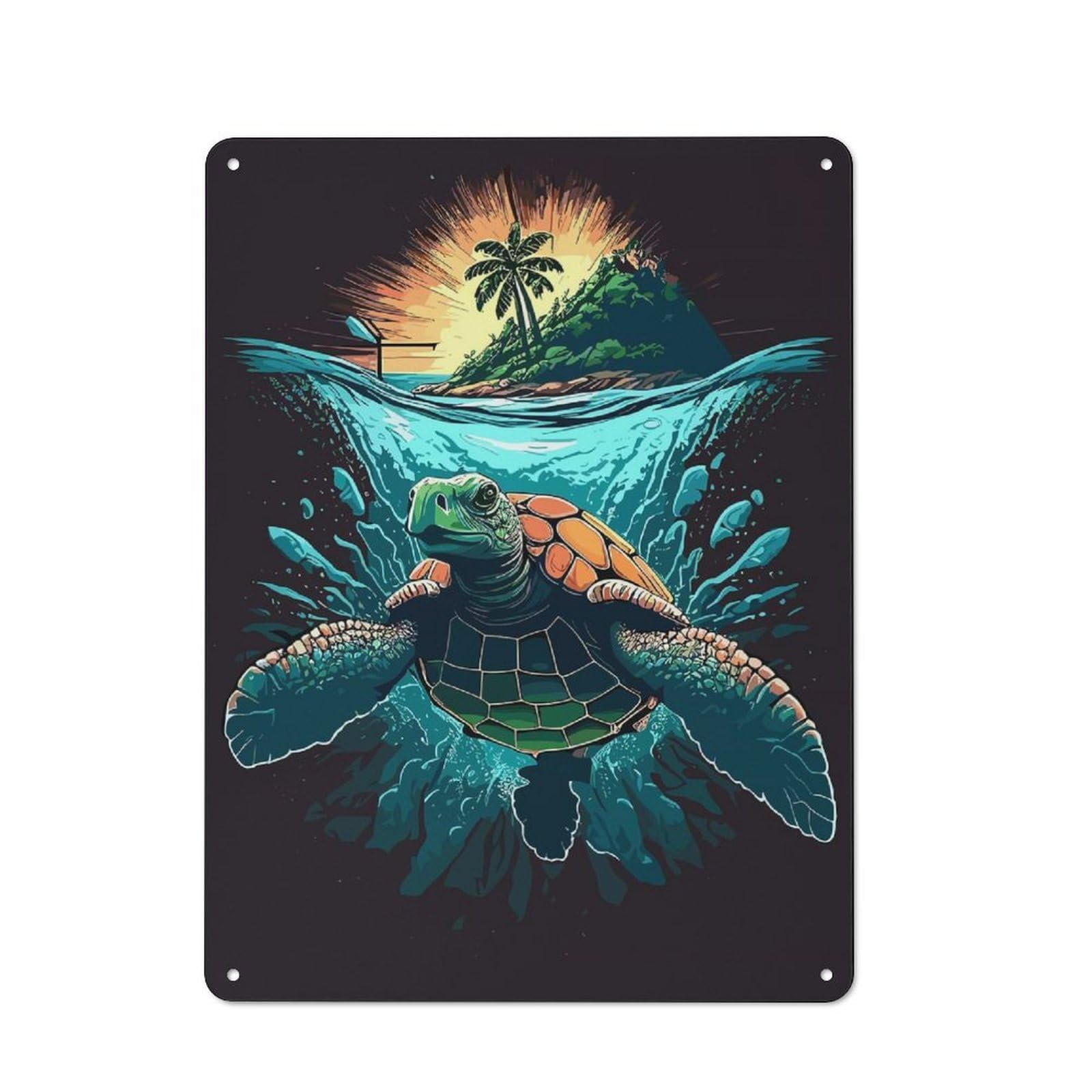 Metal Sign 40x30cm with Sea Turtle Paradise for Hallway Wall, Vintage Decor, for Vintage Wall Decor Fans, for Themed Room Decoration