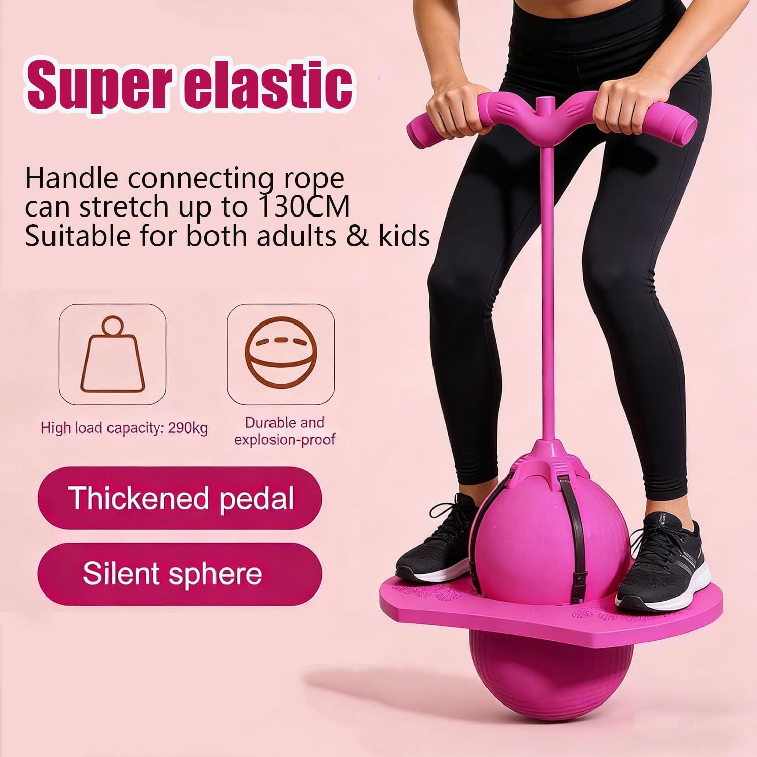 Pelota De Equilibrio Saltarín, Divertida Equilibrio Saltar Pelotas Juguete,, Pelota Saltarina con Mango, Base Antideslizante, Juguete Interior & Exterior, Deporte y Fitness para Niños y Adultos (Rosa)