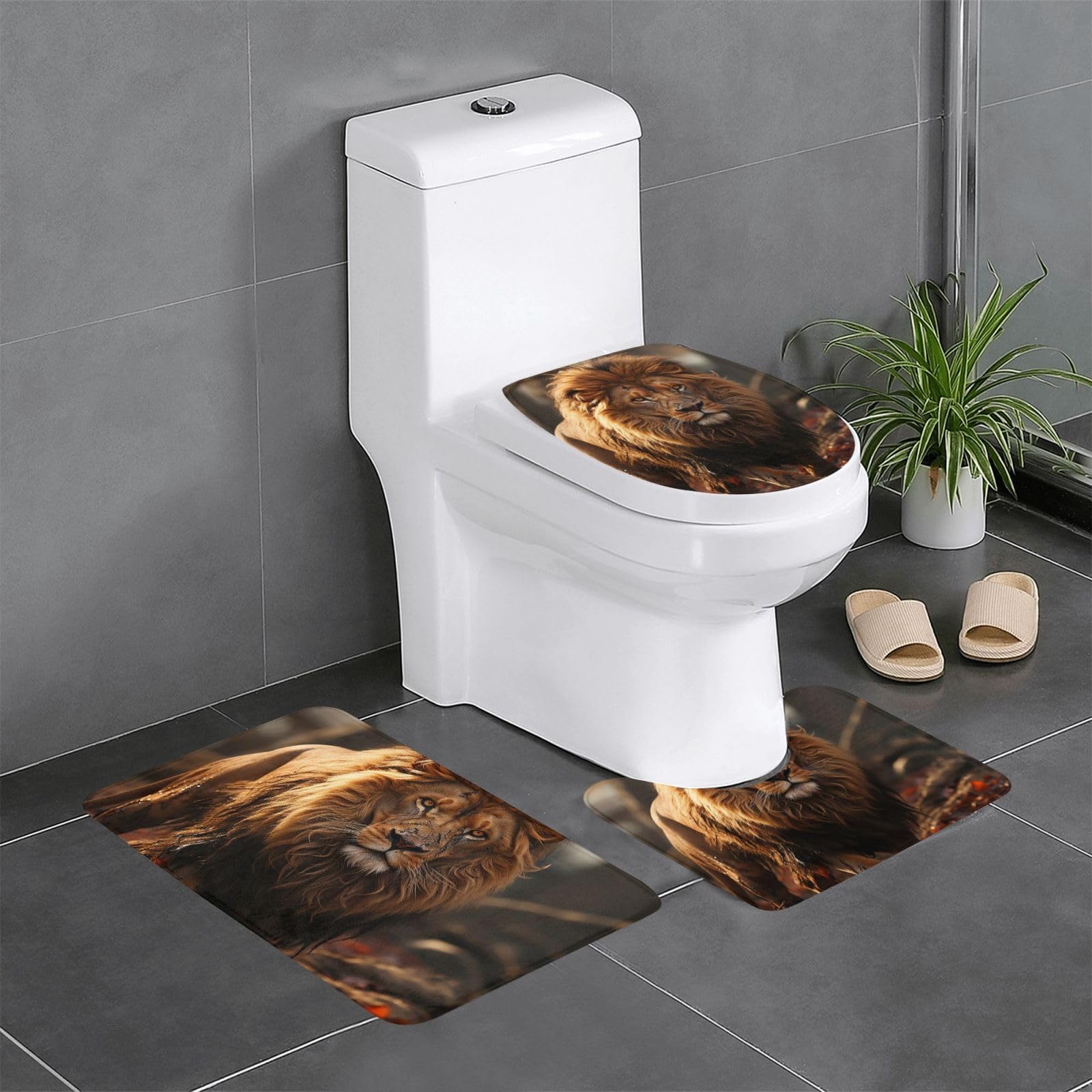 Tapis de douche anti-glisse Lion Image lot 3 pièces absorbant et doux