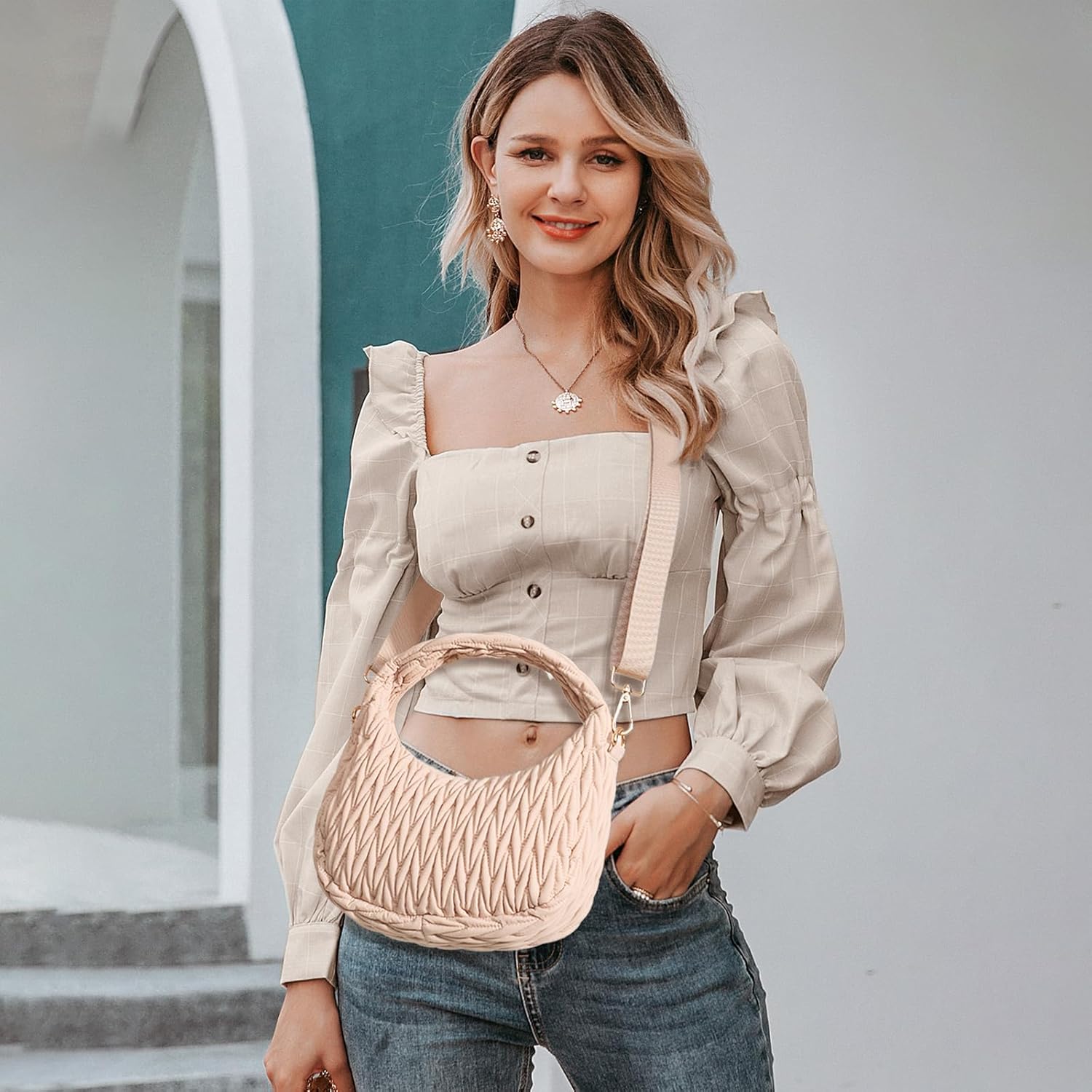 NAARIIAN Small Puffer Purse for Women Quilted Puffer Shoulder Bag Lightweight Crescent Bag for Casual, Travel - Image 3