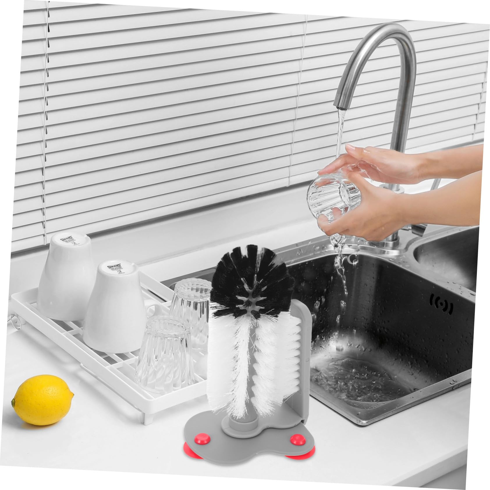 2stücke Glasbecherreiniger mit Saugnapf Rotierend für Flaschenbürste aus Wandbürste für Kaffeetassen Multifunktionsbürste zum Spülen von Gläsern und Teebechern