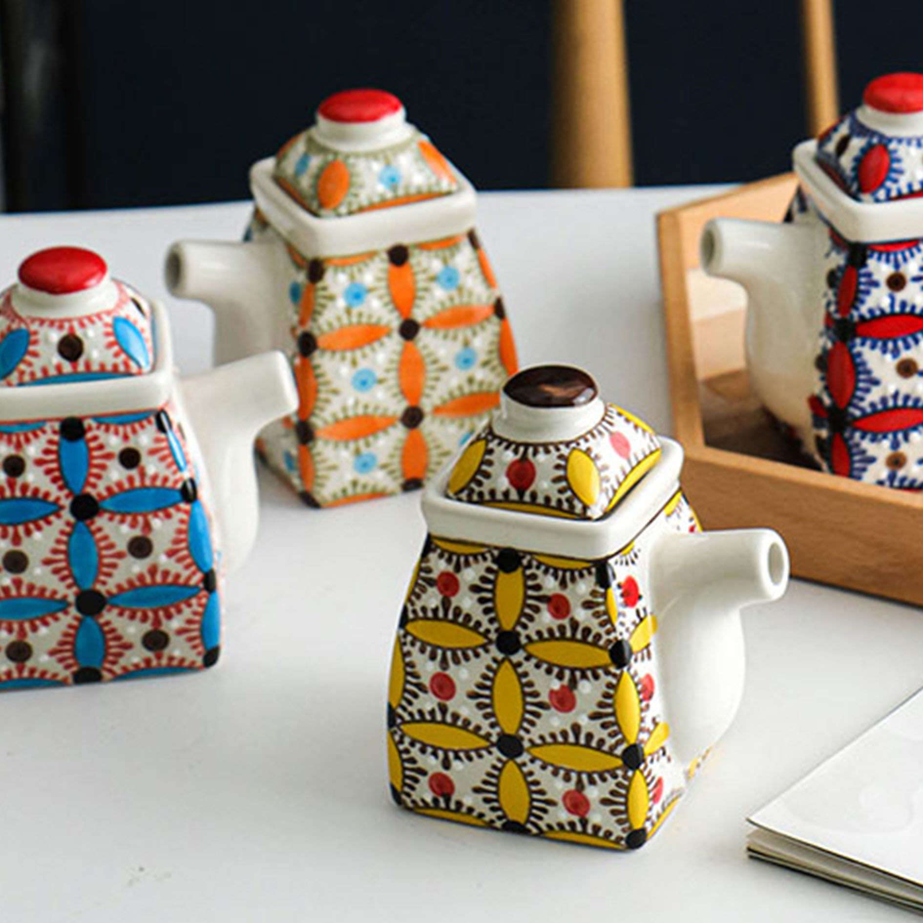 Cukiernica, pojemniki na przyprawy, ceramiczna mlecznik i zestawy do cukru, śmietanka i cukiernica, dzbanek na śmietankę, dzbanek na cukier, zestaw do serwowania kawy-żółty-zestaw do podwieczorku (Co