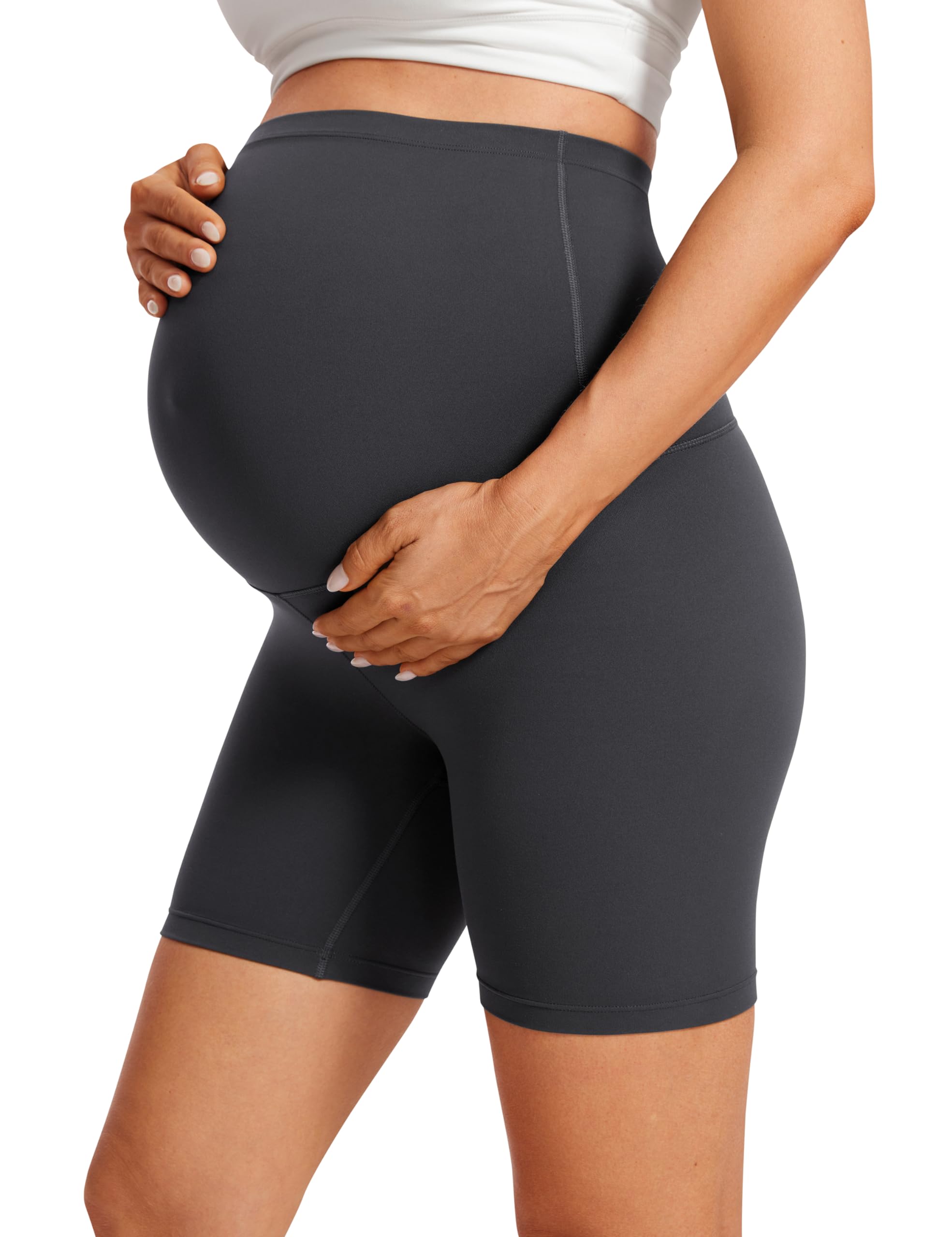 CRZ YOGA Women's Butterluxe Maternity Shorts Over The Belly - 4"/6"/8" Over Bump Yoga Sports Biker Shorts Pregnancy Leggings — view 31