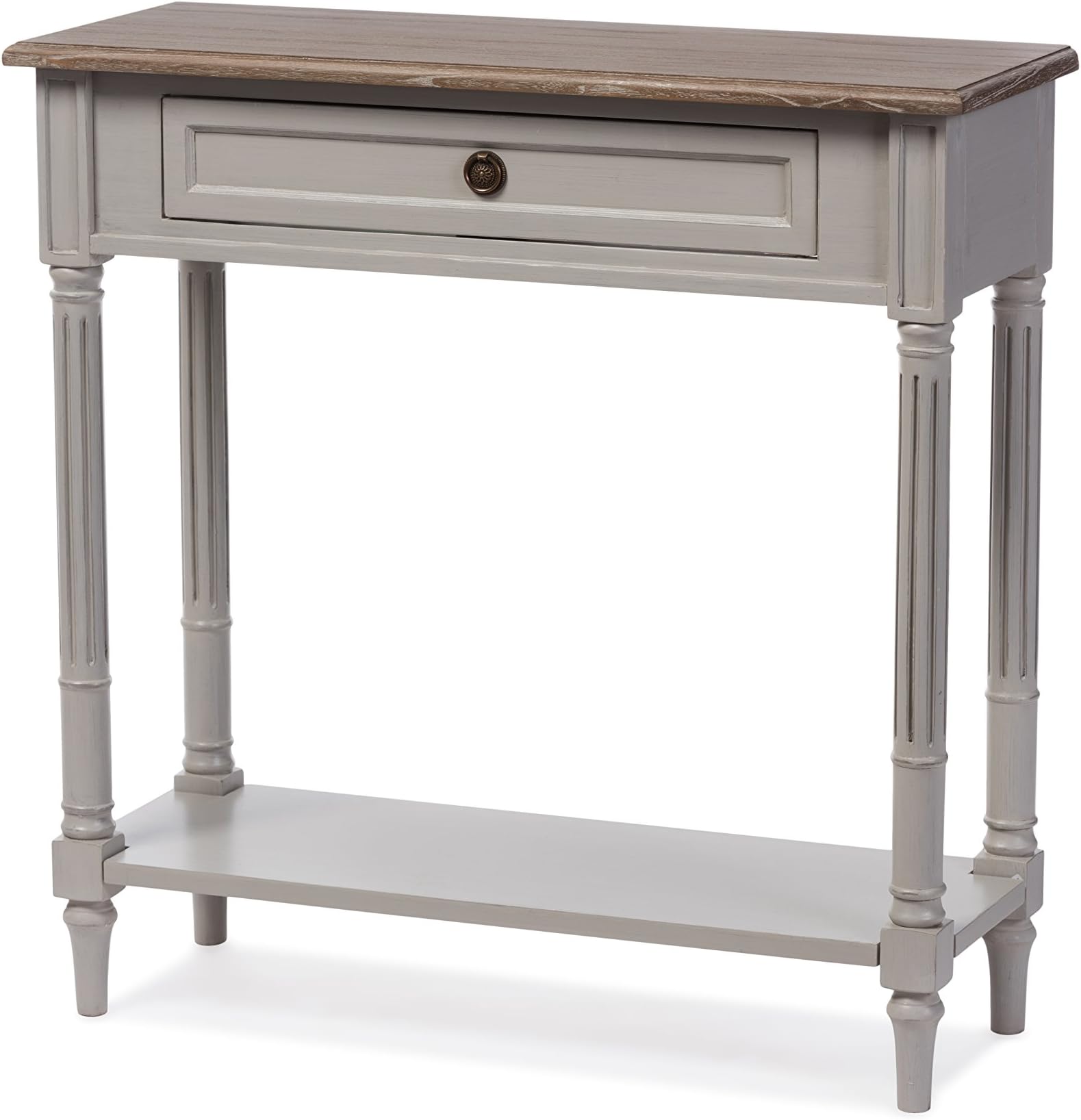Baxton Studio Furniture Edouard French Provincial Style Distressed Two Tone 1 Drawer Console Table, White Wash