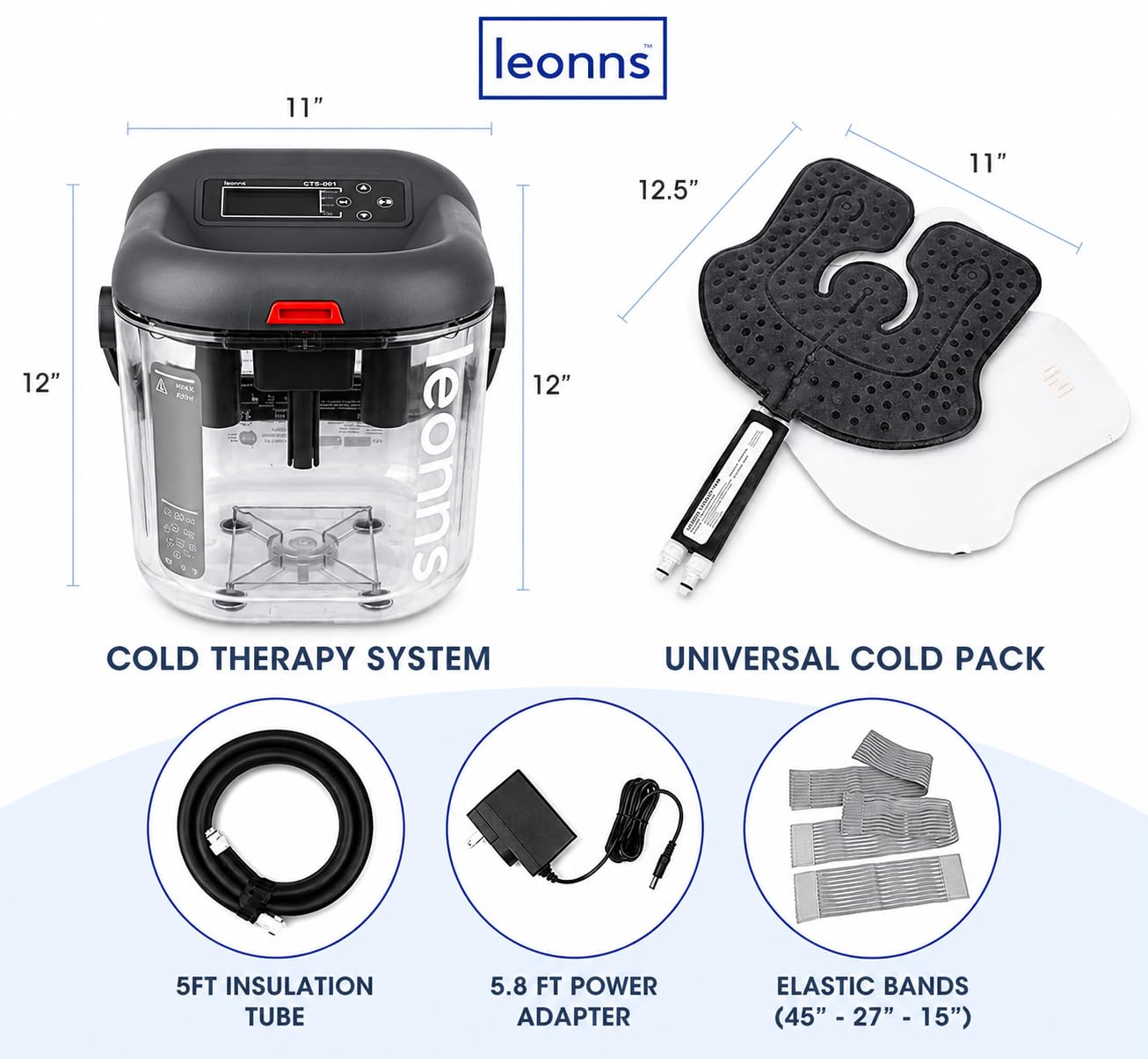 LEONNS Máquina de terapia de frío con almohadilla flexible universal | Sistema de crioterapia de hielo para rodilla, hombro, espalda, cadera y más (máquina + almohadilla universal)