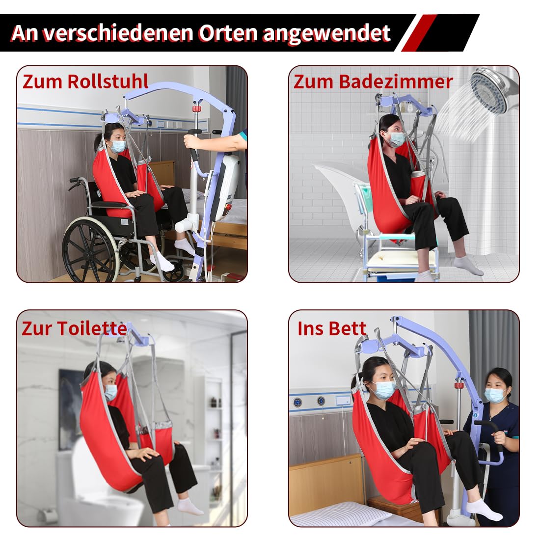EZ Assistive Patientenlift Sling mit geteiltem Bein und unterem Rücken,Hebegurt für Transfer, Positionierung und Heben, 227kgs Tragkraft (Rot, Mittlere Größe)
