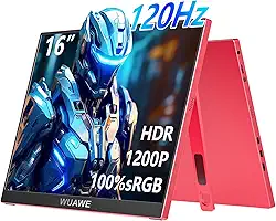 WUAWE 16" Monitor portátil de 1200 P 120 Hz, monitor de jogos portátil com 100 % sRGB, com suporte integrado, HDR e Freesync, monitor externo USB C para portátil, PC, telefone, Switch, Xbox e PS5