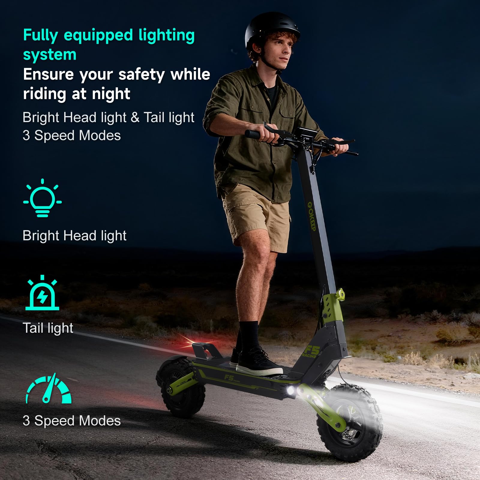 11" Monopattino elettrico per adulti, con batteria da 52V 20Ah, autonomia di 70 km, sblocco intelligente NFC e doppio freno a disco, fuoristrada pneumatico antiscivolo, F5