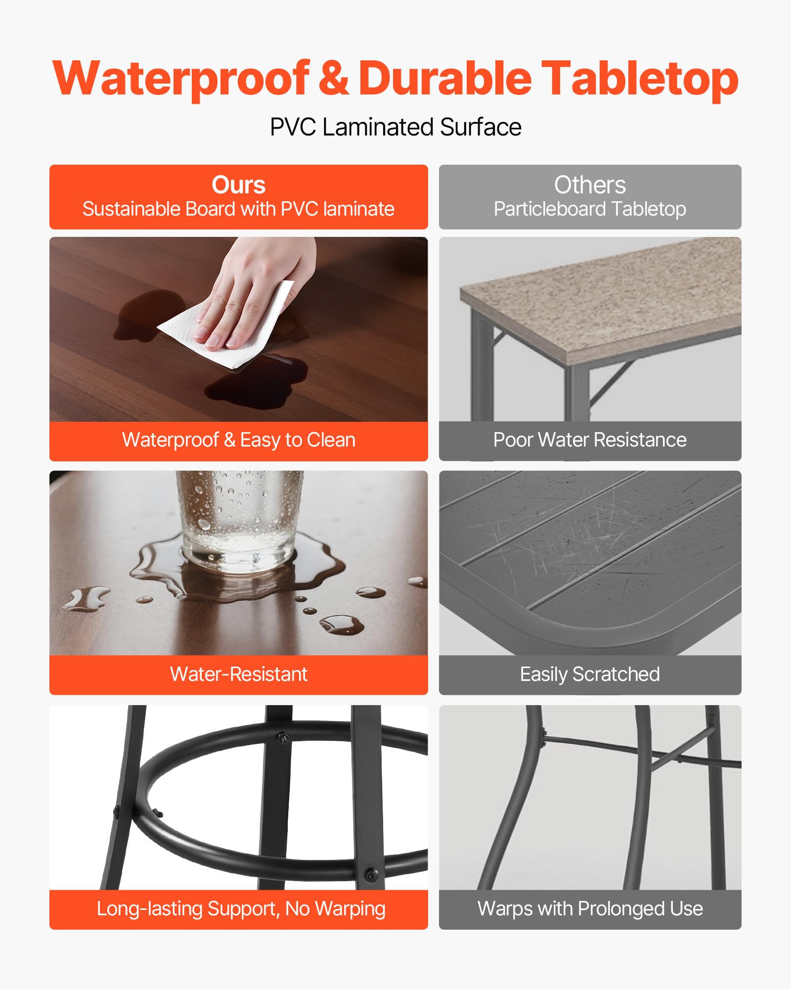 VEVOR Table de Bar Ronde, 60x101 cm, Table de Bistrot Haute Extérieur, avec Plateau, Structure Métal Robuste, Mobilier de Jardin pour Patio, Terrasse, Petits Espaces Intérieur, Cuisine, Salle à Manger