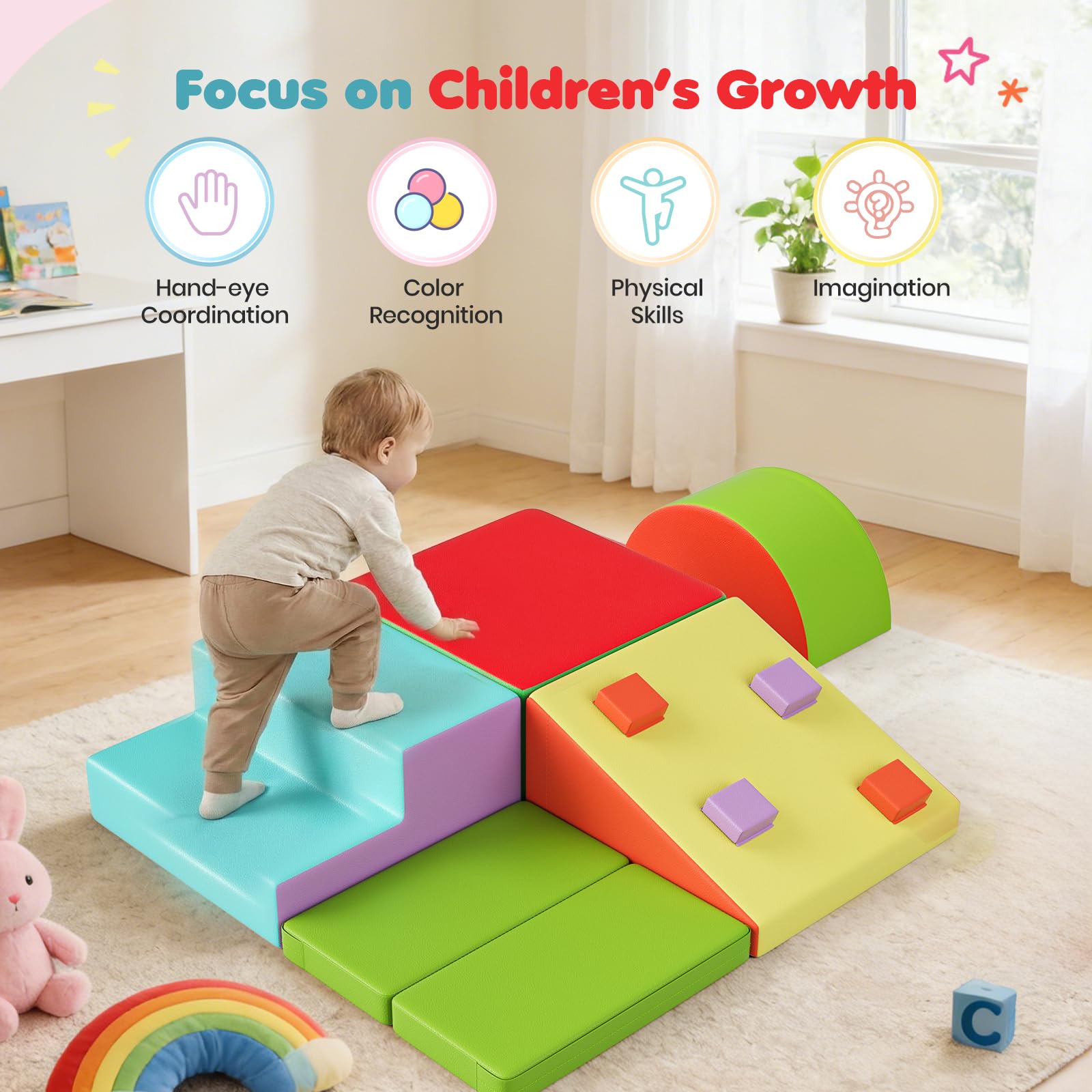 Bloques de construcción de espuma suave no tóxica para bebés, bloques de construcción blandos para interiores, bloques de construcción grandes, juguetes Montessori y túnel plegables para niños de 1 a