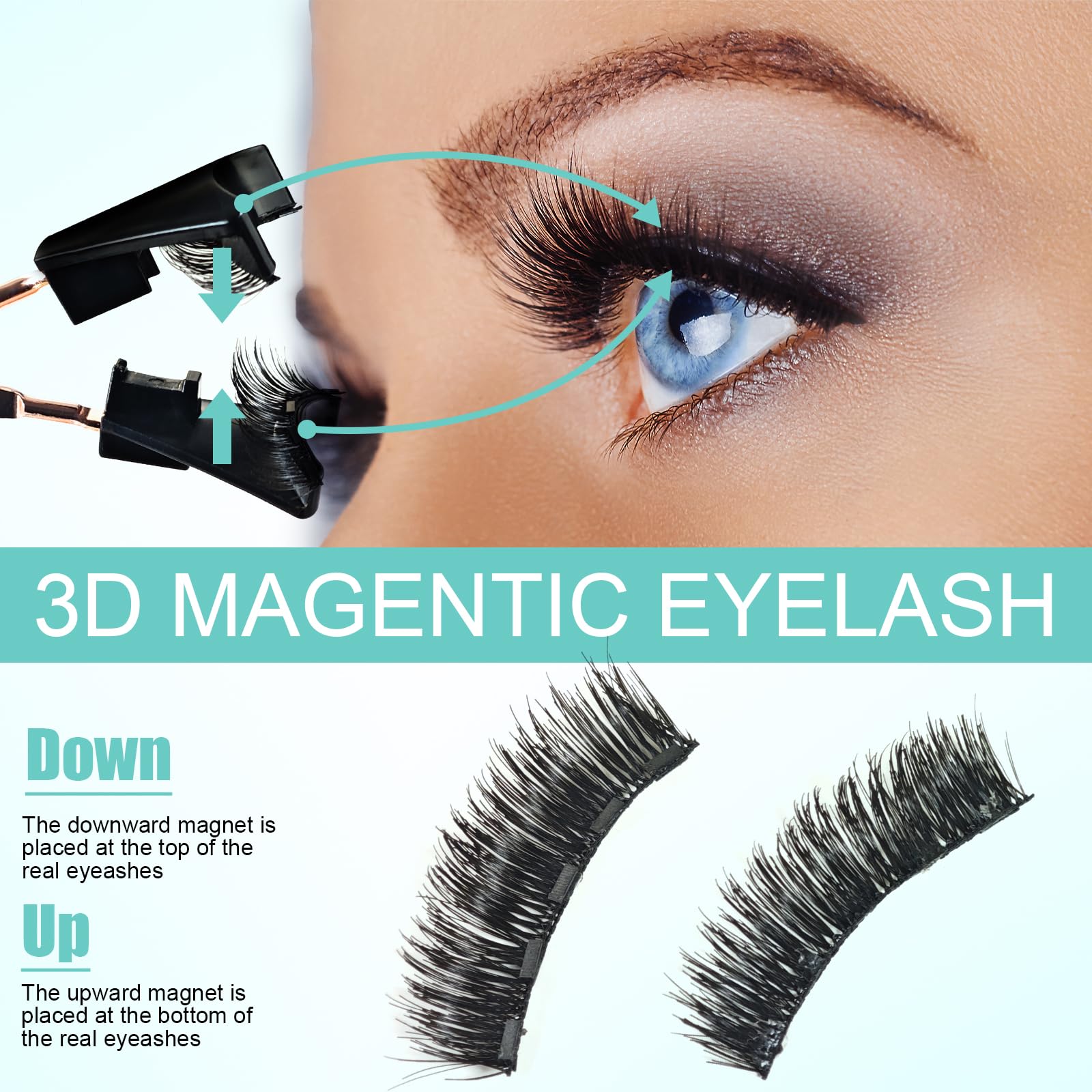 Pestañas Postizas Magneticas, 12 Piezas Reutilizables 3D Magnetic Fake Eyelashes, Aspecto Natural y Larga Duración No Requiere Pegamento, Impermeable, Confortable Fácil Usar