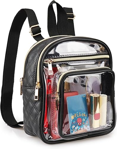 Mochila transparente aprobada para estadios, resistente mini mochila transparente con bolsillo frontal para conciertos, eventos deportivos, trabajo