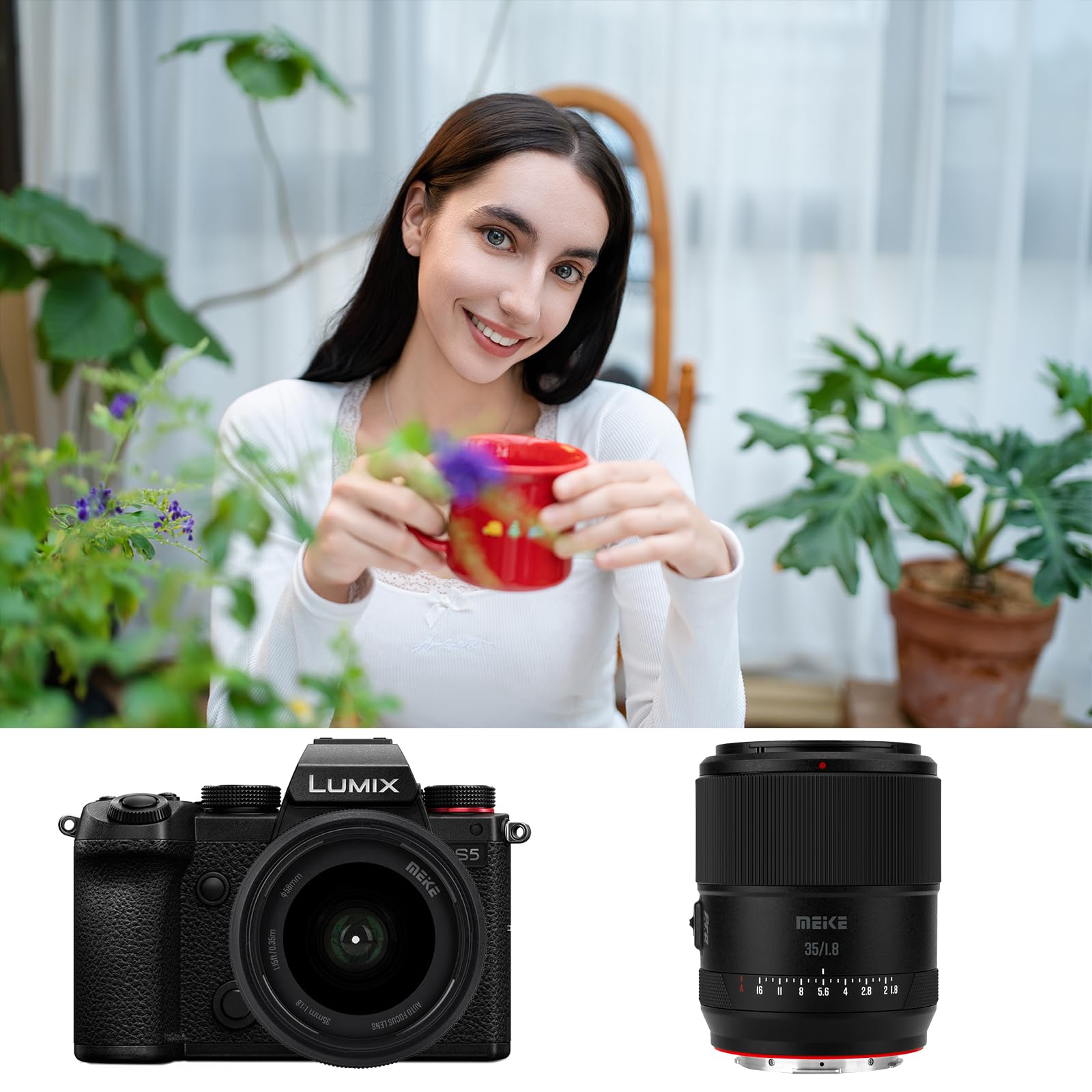 Meike, Obiettivo da 35 mm F1.8 full frame grandangolare AF STM con autofocus, a focale fissa per ritratti, compatibile con fotocamere mirrorless Panasonic Lumix, Sigma e Leica con attacco L-Mount S1
