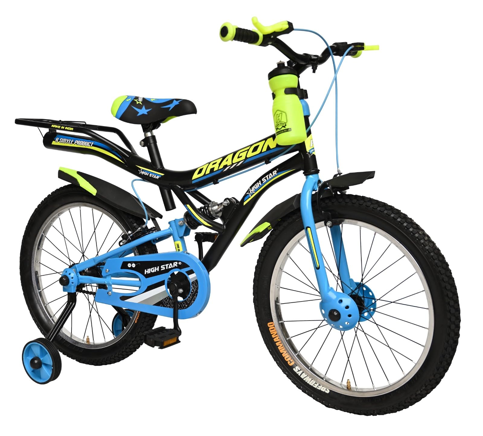 HIGHSTAR DRAGON SHOX Bicycle with Centre Shokar with Training Wheels, Protective Chain Guard for Boys and Girls Ideal for Age Group 6 To 8 Years Rigid Fork & Caliper Brake PU seat for comfort BCP Rims (B0D7W57B51) Amazon Price History, Amazon Price Tracker
