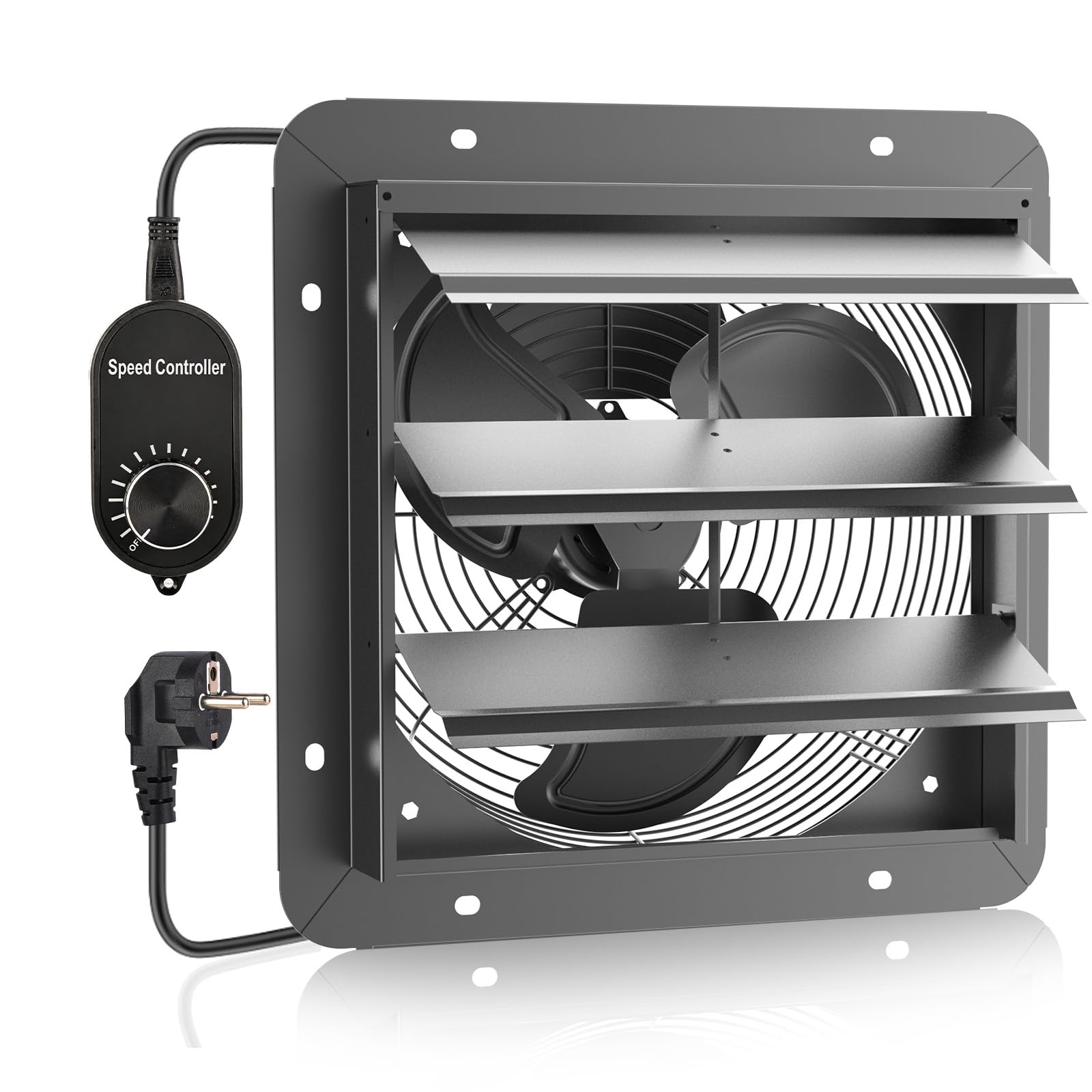 MISTRO 300mm Shutter Exhaust Fan with Speed Controller, 1350m³/h Wall Mounted Extractor, Automatic Metal Louvers, for Garage, Workshop, Attic, Bathroom, Kitchen