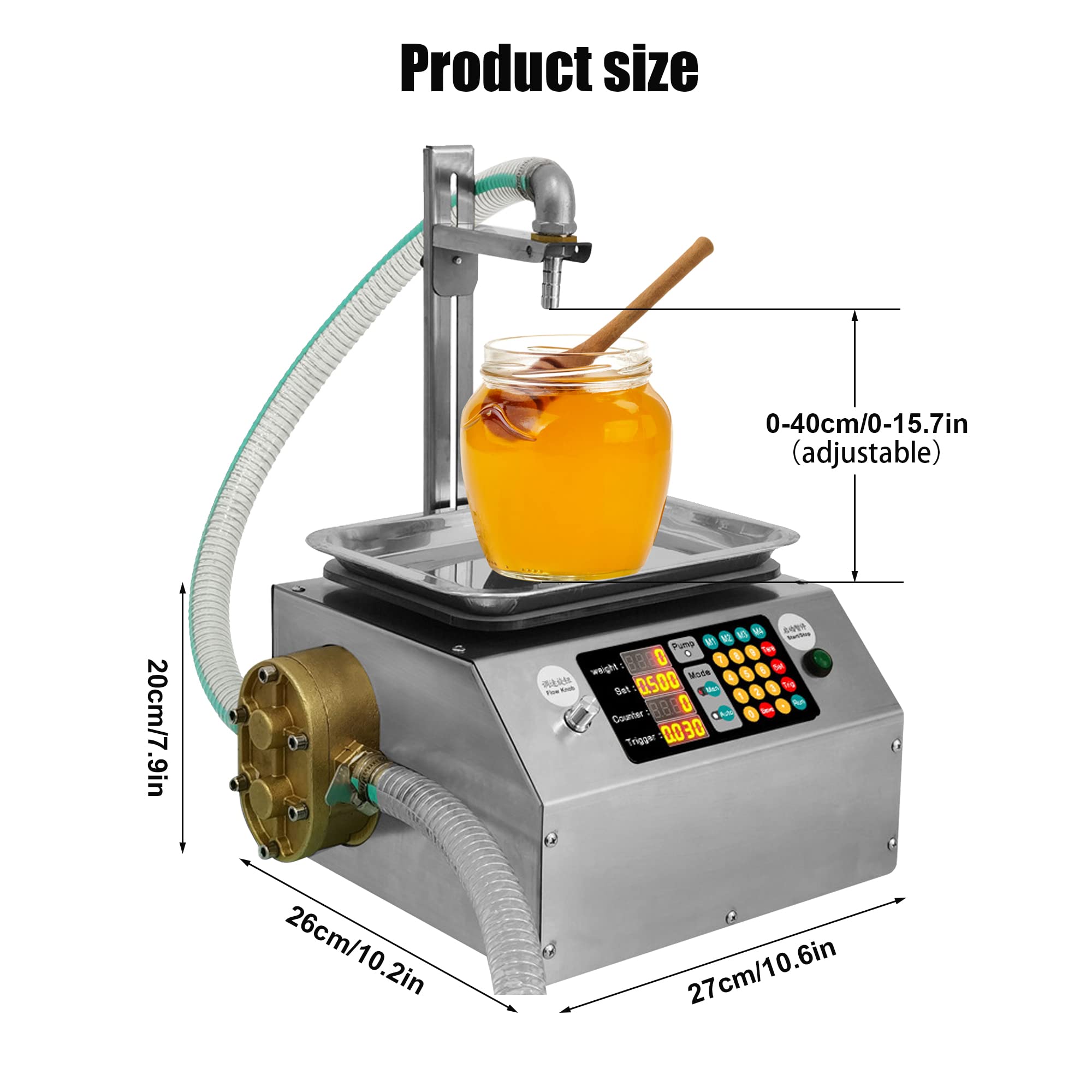 Riempitrice automatica, 20 ml-10000 ml, riempitrice automatica in acciaio inox con controllo intelligente e display digitale, adatta per bottiglie di altezza 0-40 cm.