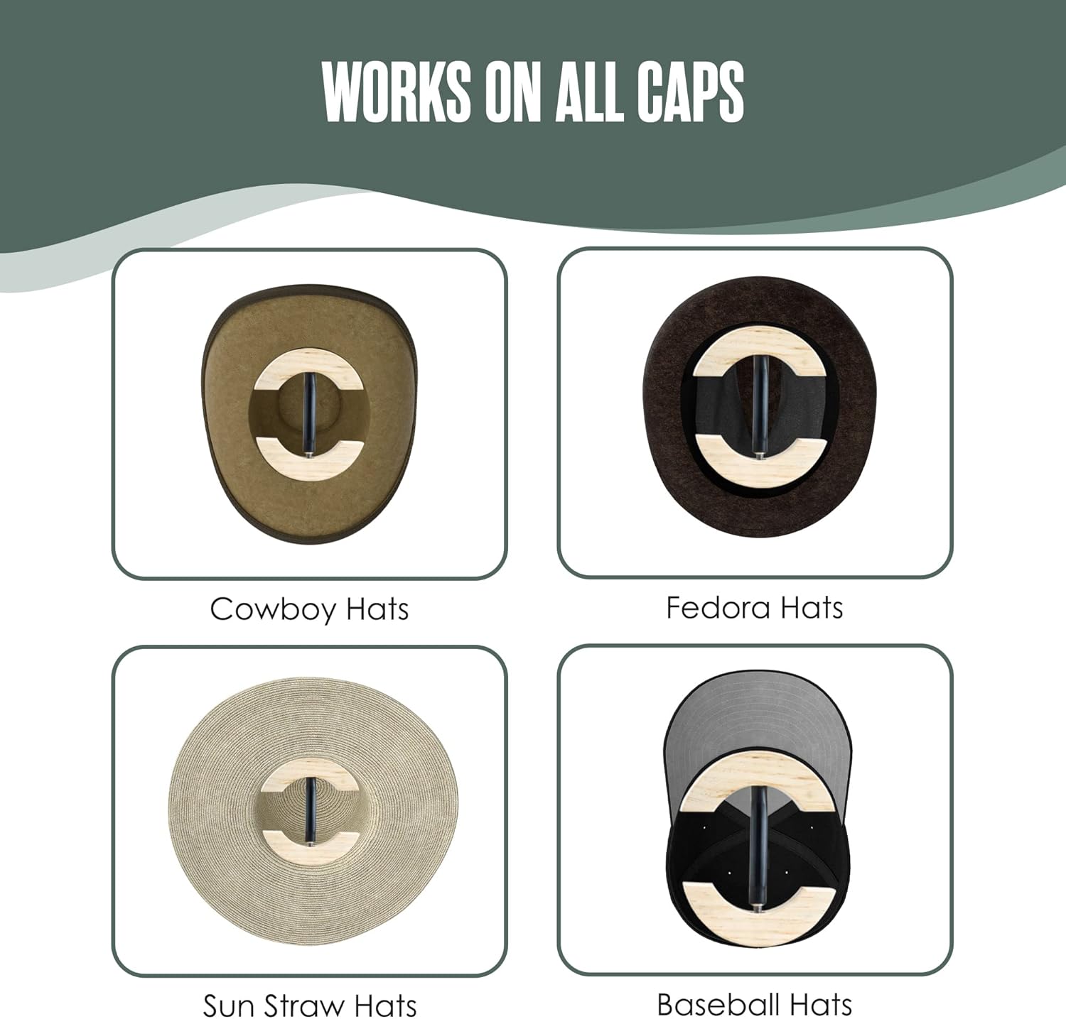 Houseables Hat Stretcher, Fitted Hat Stretcher, Baseball Cap Shaper, Cap Extender, Jack, Sizer, Expander, Resizer, Shaping, Former, Adjustable Wooden Block Spacers for Cowboy, Straw, Fedora, Sombrero - Image 5