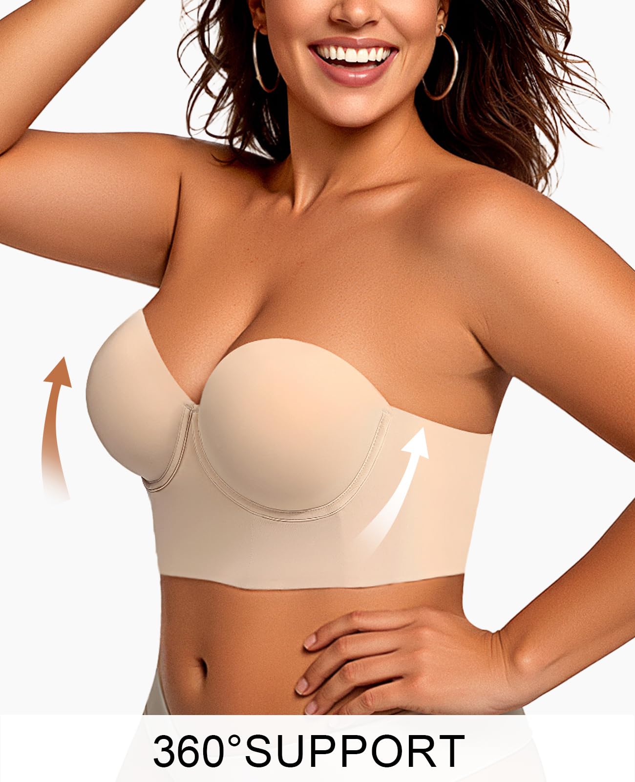 Upushall Longline trägerlose BHs für Damen, große Brust, Übergröße, Korsett, Lift-Up-BH, volle Abdeckung